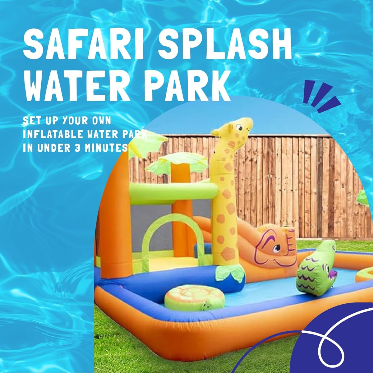 BANZAI Safari Splash Water Park Kids Inflatable Water Slide Splash Pad Duck Pond Bounce House Water Cannon Giraffe Sprinkler with Blower Motor