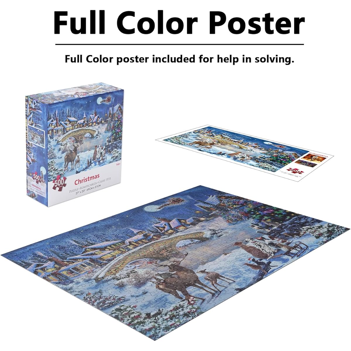CGRLVDXW Christmas Puzzle 500 Piece Winter Christmas Night 500 Piece Puzzle 500 Piece Jigsaw Puzzle for Adults Challenging Puzzle 27x20 Inch