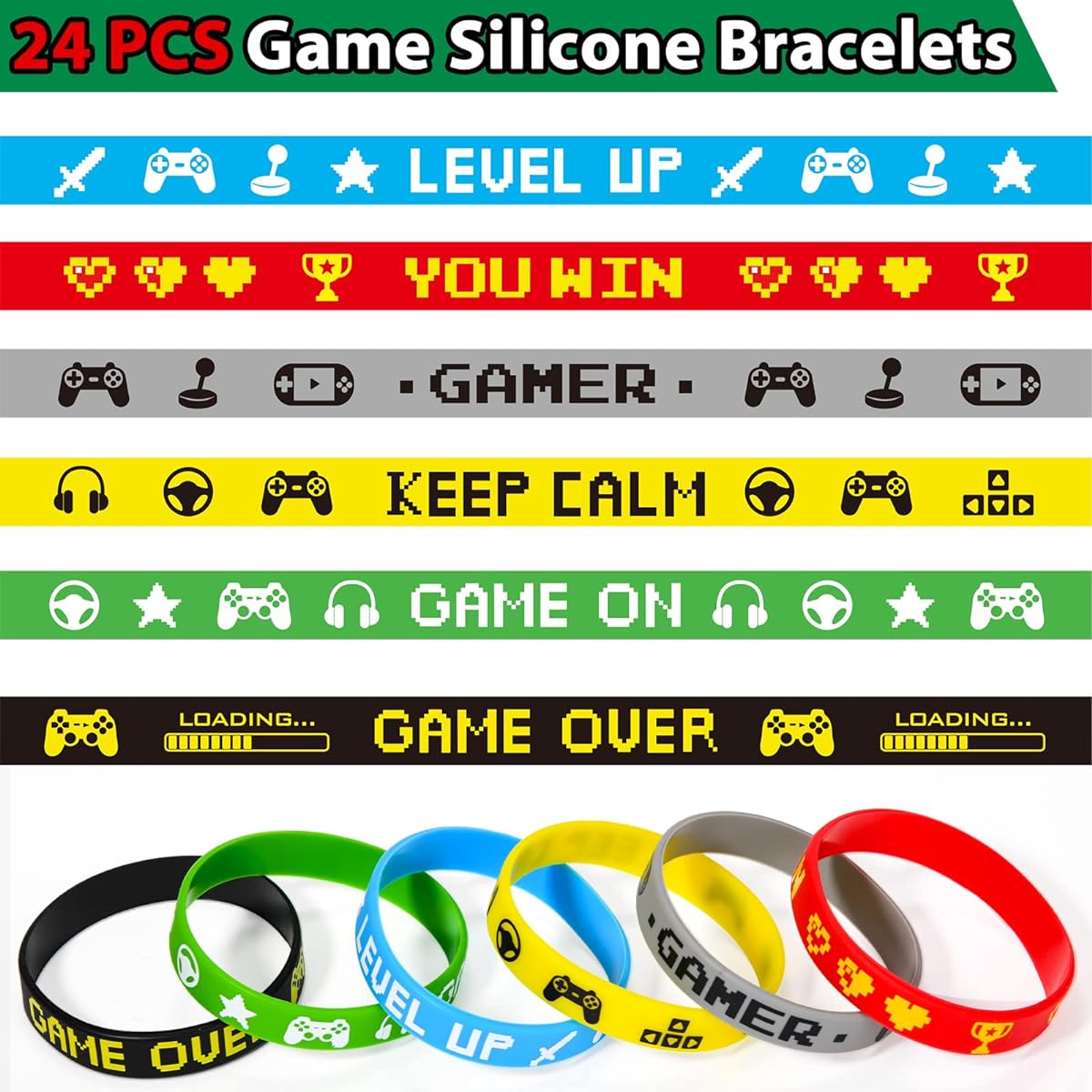 Lorfancy 56pcs Video Game Party Supplies Kids Game Slap Bracelets Silicone Wristbands for Girls Boys Video Game Party Supplies Decoration Gifts, Non