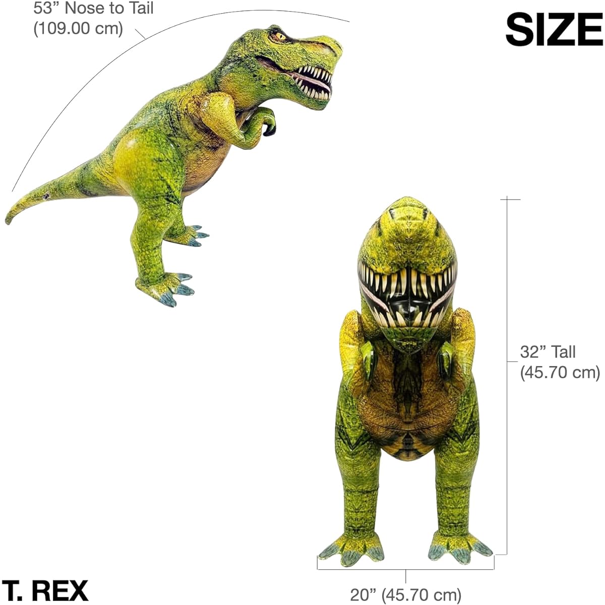 Jet Creations Inflatable T-Rex Dinosaur Toy, 32" H/53" L, Green/Yellow, Pool, Party, Garden Decoration, Photo Props Jurassic Theme Decoration, 1 Piece