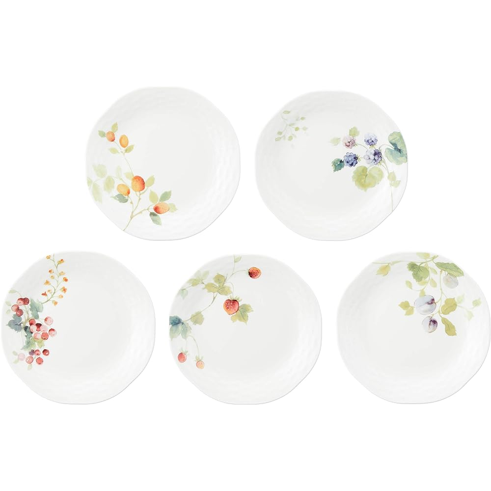 NARUMI Cup Saucer Set, Lucy Garden 210cc, Berry Pattern, 5 Pattern Set, Cute, Stylish, Relief, Tea, Coffee, Microwave Warming, Dishwasher Safe, Gift Box Included 96010-23067P