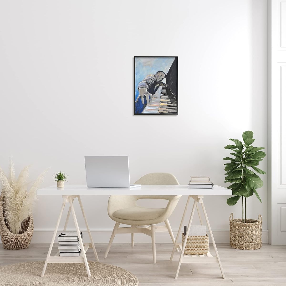 Stupell Industries Piano Player Blues Musician Expressive Painting Designed by Alain Stevens Wall Art with Black Frame 16 x 20