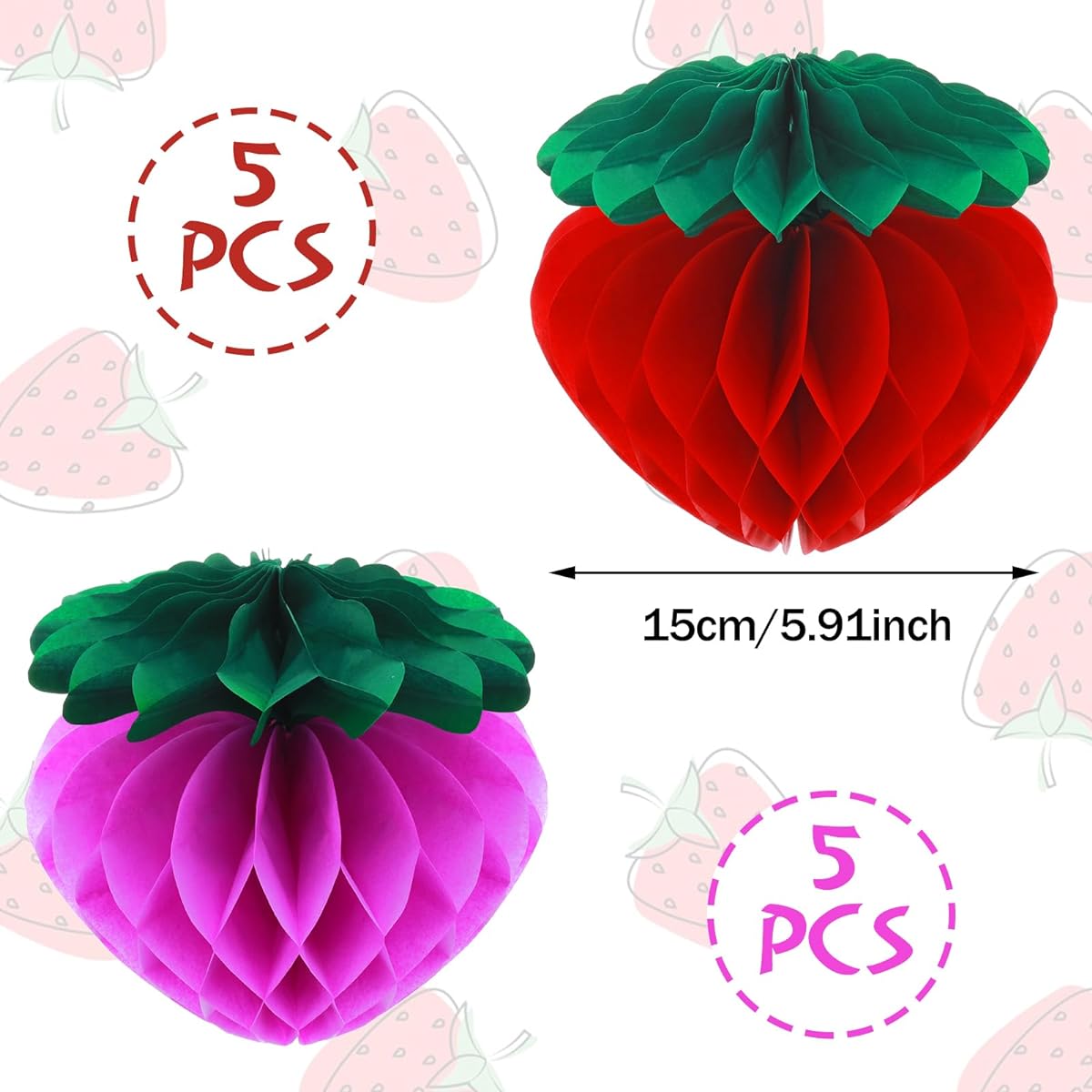 10pcs Strawberry Honeycomb Balls, Strawberry Birthday Party Supplies Fruit Theme Strawberry Table Centerpieces Tissue Paper Honeycomb Tabletop Hanging Decorations for Party Baby Shower