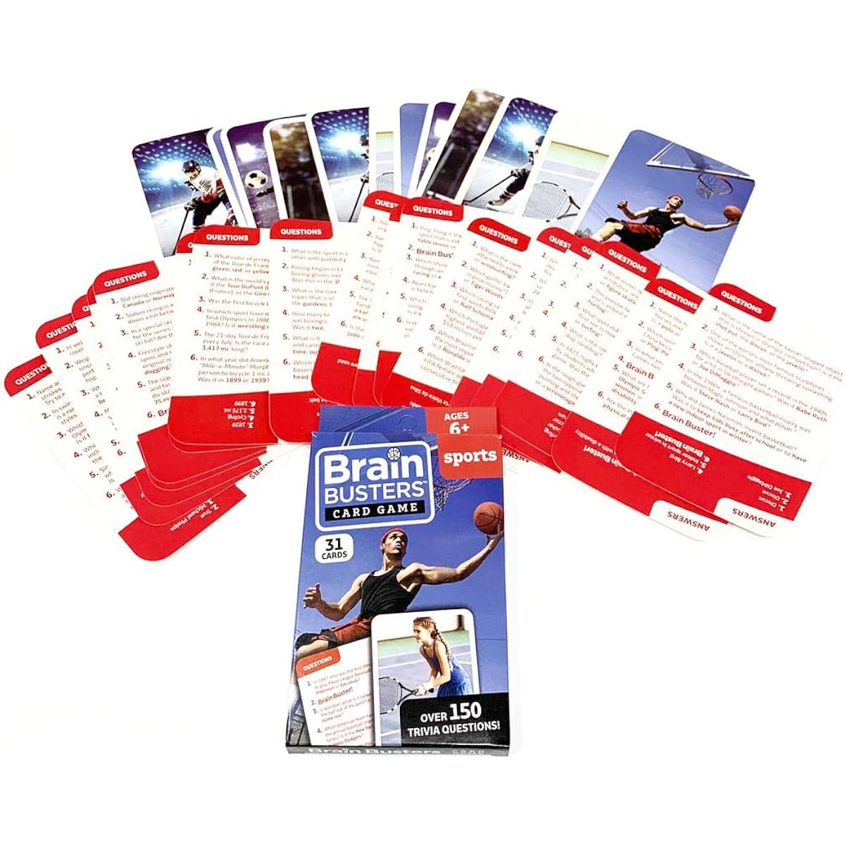 Brain Busters Card Games - Sports - 150+ Trivia Questions - Educational Flashcards