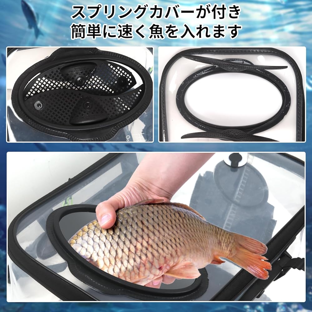 TURELAX Fishing Bucket 30cm/40cm/45cm Transparent Foldable Compact Contents Visible Spring Cover with Pump Holder Non-slip Bottom Shoulder Belt Lightweight EVA Material (Transparent, 40cm)