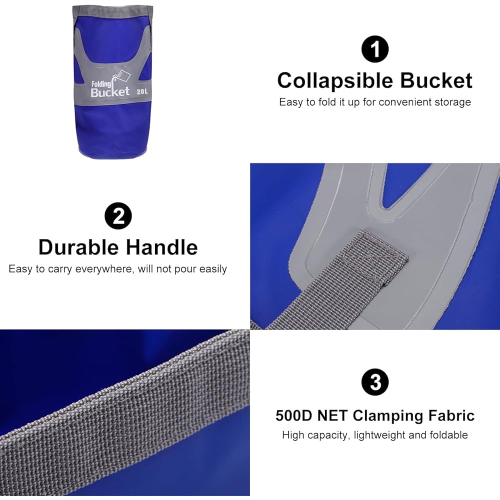 PATIKIL 5.3 Gallon 20L Collapsible Bucket Portable Collapsible Water Storage Container Basin for Outdoor Travel Camping Fishing Dark Blue