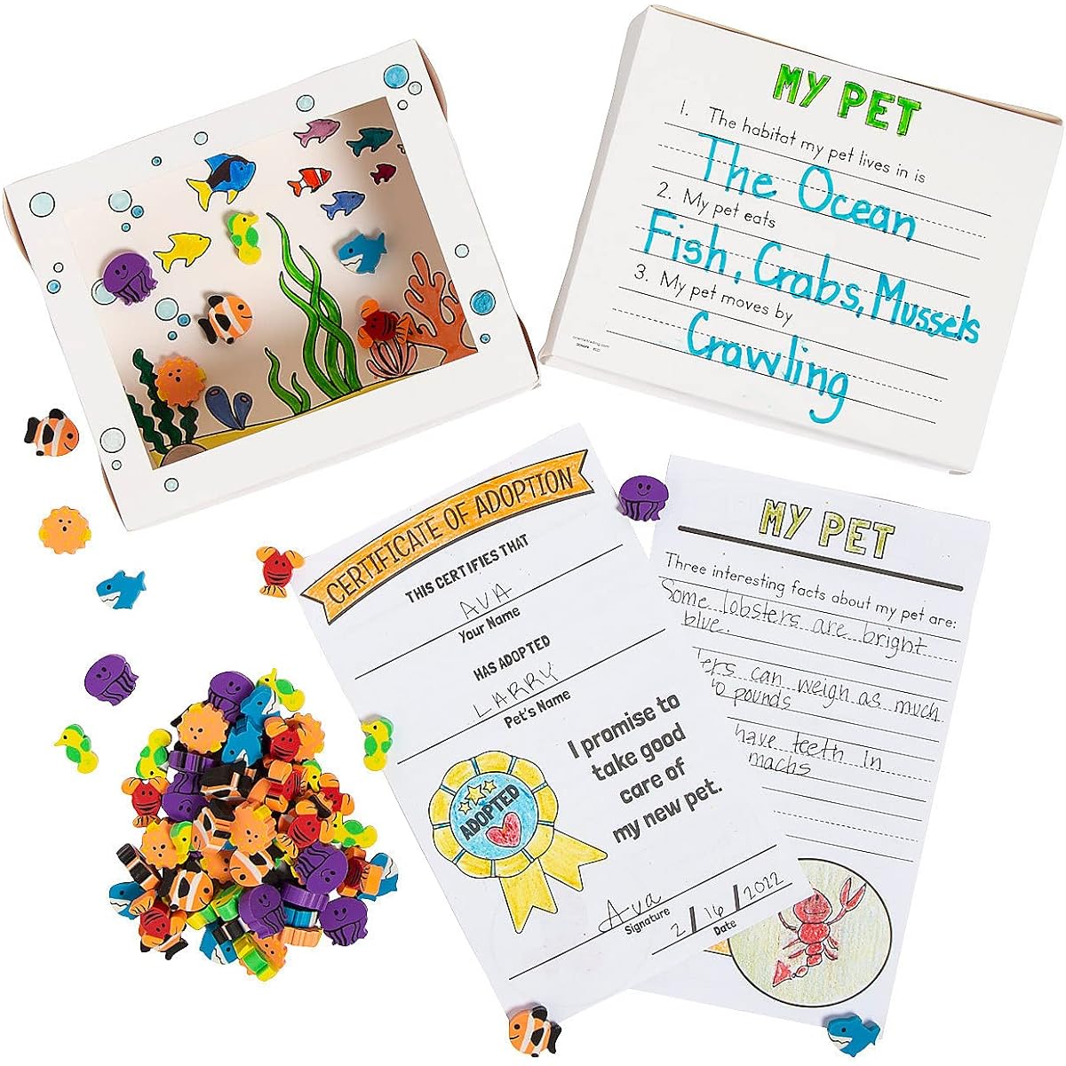 Color Your Own Desk Pet Ocean Habitat with Adoption Certificates - 12 Sheets