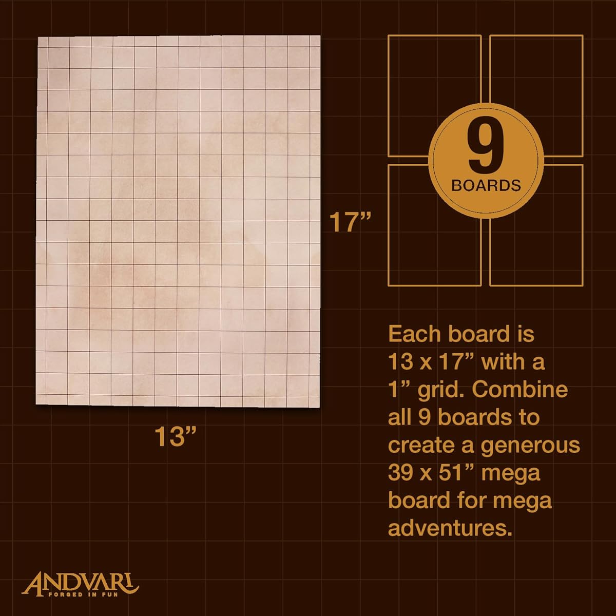 Battle Mat with Grid for Role Playing Games - 9 Pack Mega Pack Andvari Battleboard
