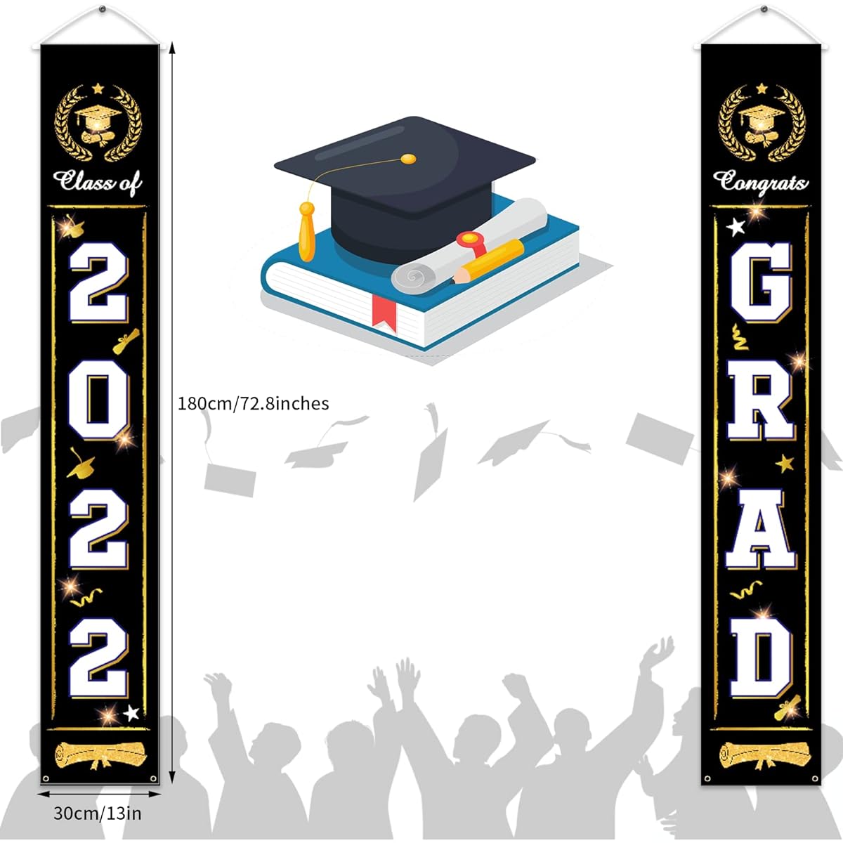 KEPMOV Class of 2022 & Congratulations Graduation Banner Black Graduation Door Porch Sign 2022 Graduation Banner for Indoor Outdoor Graduation Ceremony Graduation Party Supplies