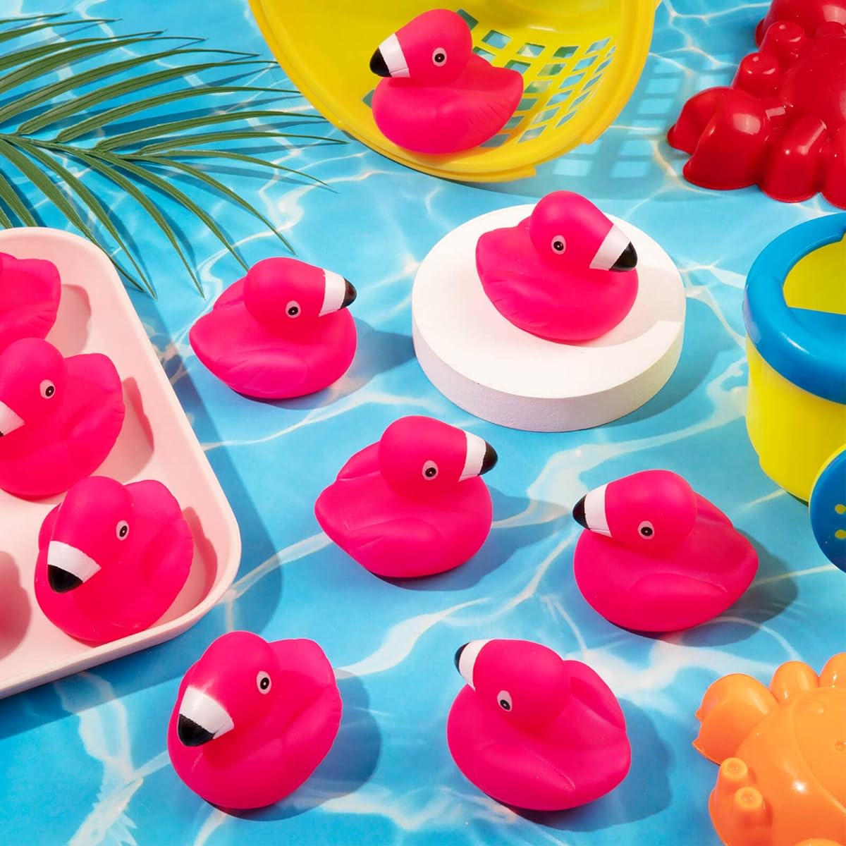 Flamingo Rubber Duckies for Kids 24 Pieces Pink Flamingo Duck Bath Toy Cute Floating Squeaky Mini Rubber Duck Baby Shower Cake Decoration Classroom Carnival Prize