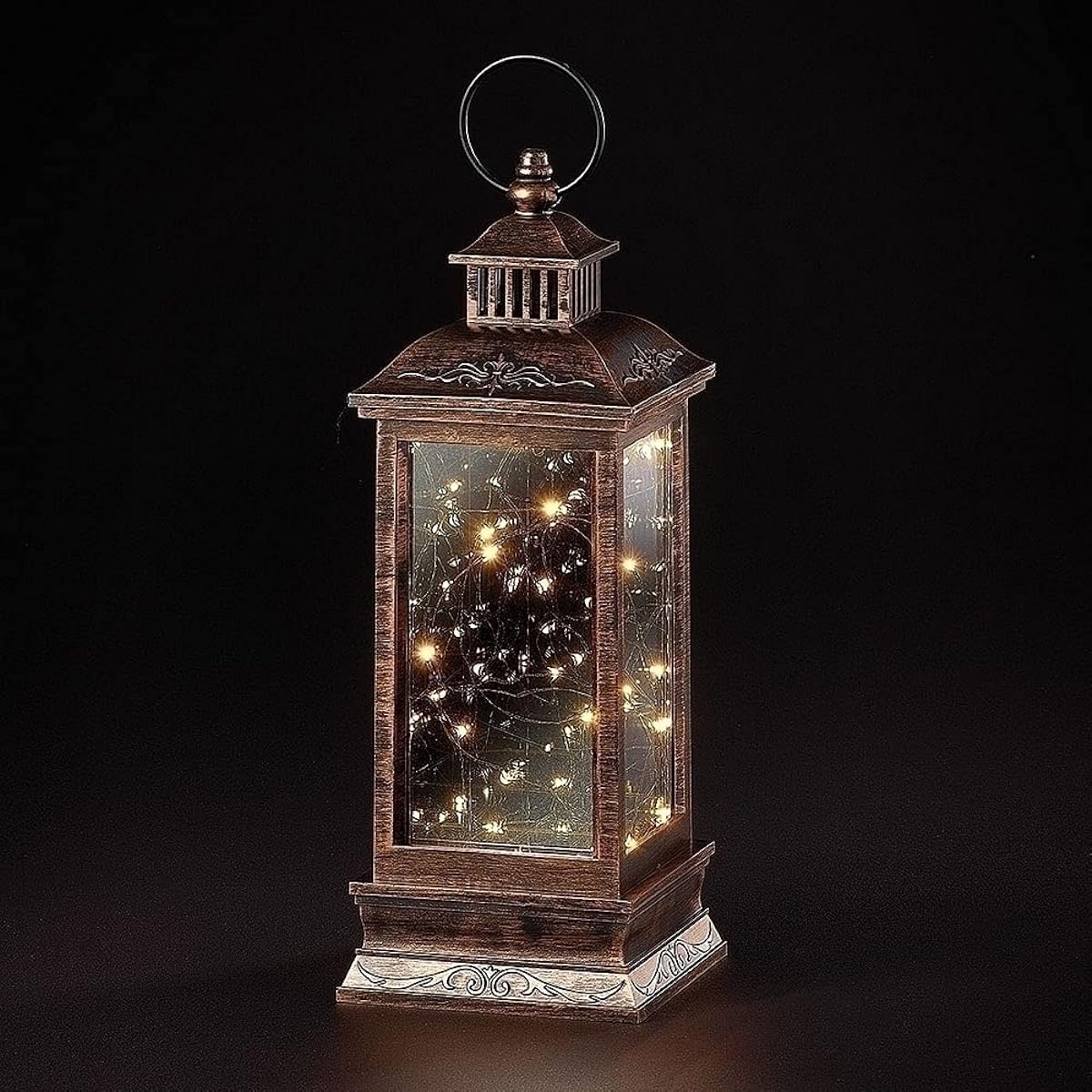 Roman 160255 Battery Powered Rectangular LED Infinity Lantern, 11" Tall, Plastic and Copper