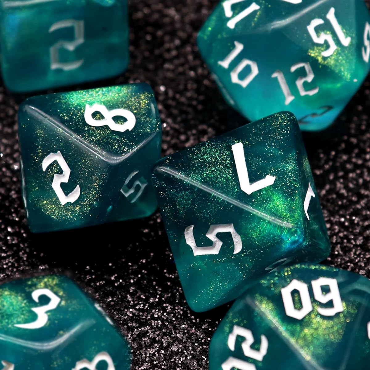 Haxtec 14PCS Glitter DND Dice Set Purple Teal Blue Polyhedral RPG Dice for Dungeons and Dragons Gift