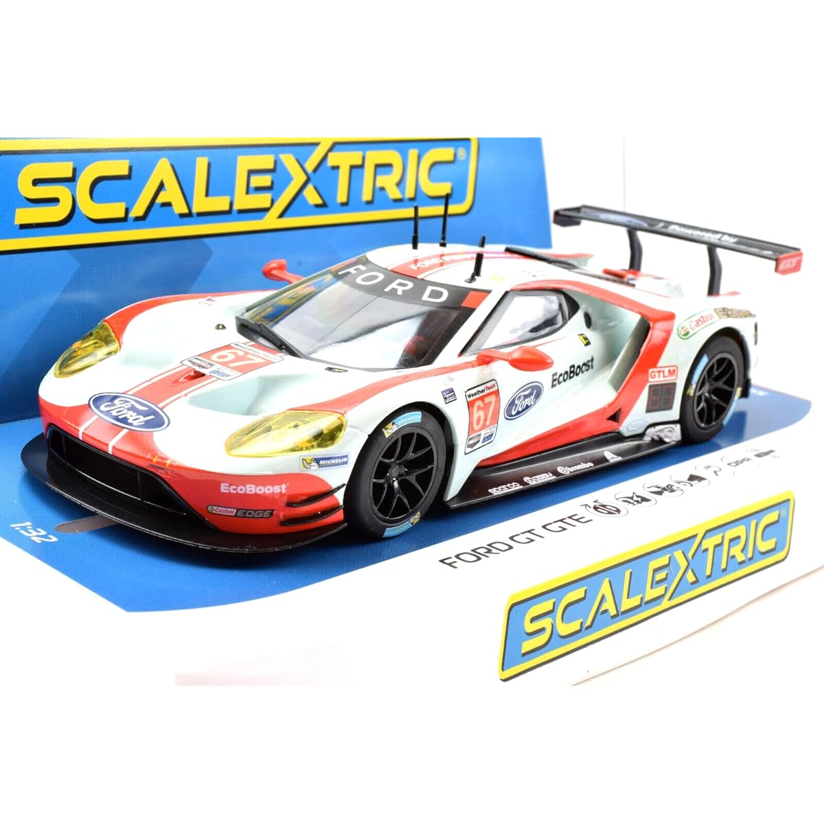 Scalextric Ford GT GTE #67 1:32 Analog Slot Race Car C4453, Light Blue & Orange