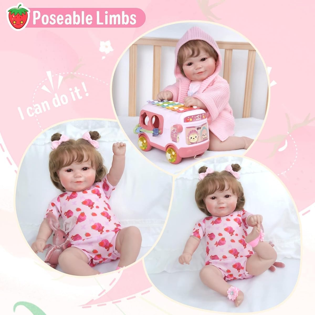 JIZHI Lifelike Reborn Baby Doll Soft Crossbody 20 Inch Realistic Newborn Baby Doll Real Life Baby Doll with Feeding Kit & Accessories for Kids & Collections
