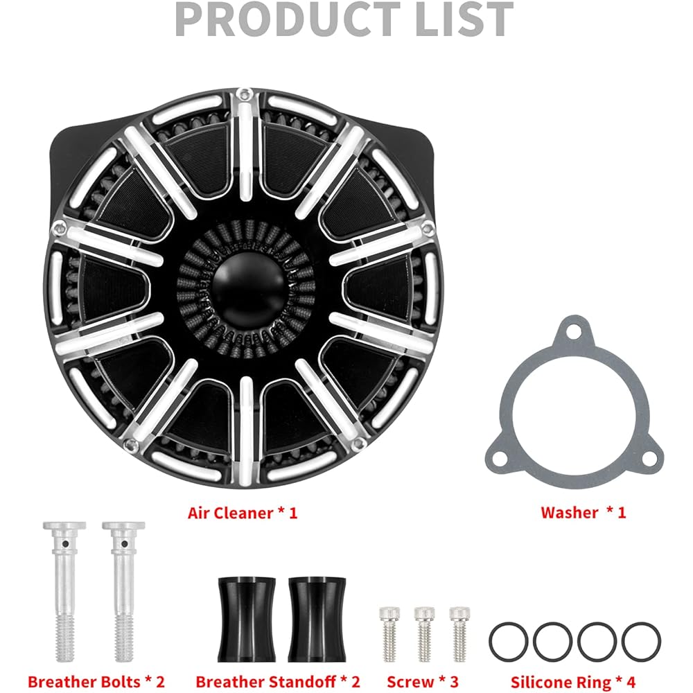 HDBUBALUS Motorcycle Air Filter Air Cleaner Kit Harley Air Filter Black Compatible with Harley Touring Street Glide 2008-2016, Softail 2016-2017, Dyna FXDLS FLSTNSE FLSTSE FXSBSE