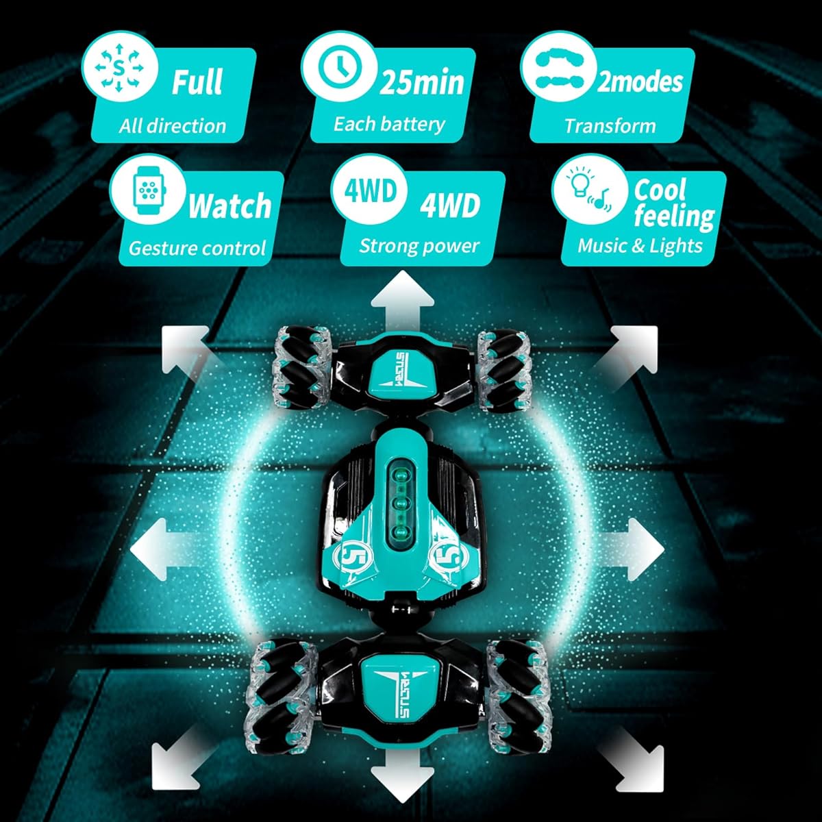 LZV Gesture RC Car 2.4GHz 4WD Gesture Sensing RC Stunt Car Toy Double Sided 360° Rotation Rotation 3 4 5 6 7 8-12 Years Boys Girls Toy (Blue)