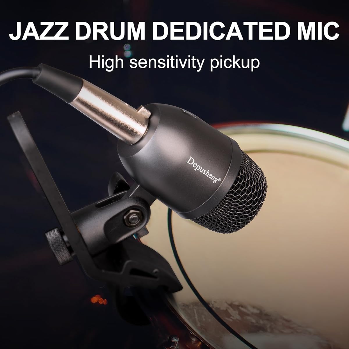 Depusheng 7 Pieces Wired Dynamic Drum Microphone Kit (Whole Metal) Kick Bass Tom/Snare Cymbal Mic for Drums/Vocals and Other Instruments with Thread Clip 7 On-Stage Audio Cable