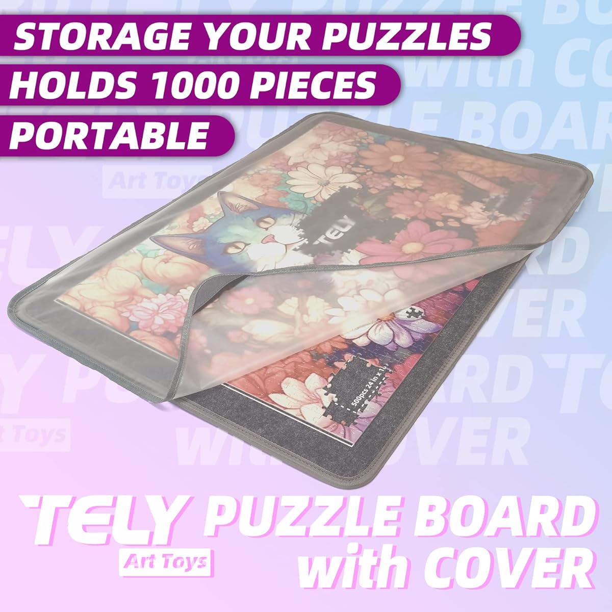 TELY Puzzle Board with Cover 1000 Piece Puzzle Mat Saver Portable Lightweight Storage