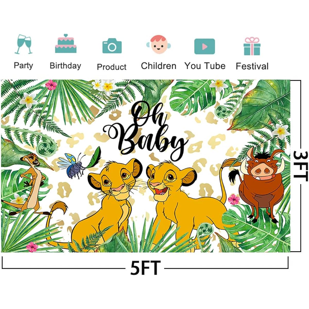 Baby The Lion King Backdrop Gender Reveal Party Decoration Baby Shower Party Cake Table Decoration Supplies Gender Reveal Theme Banner 5x3ft
