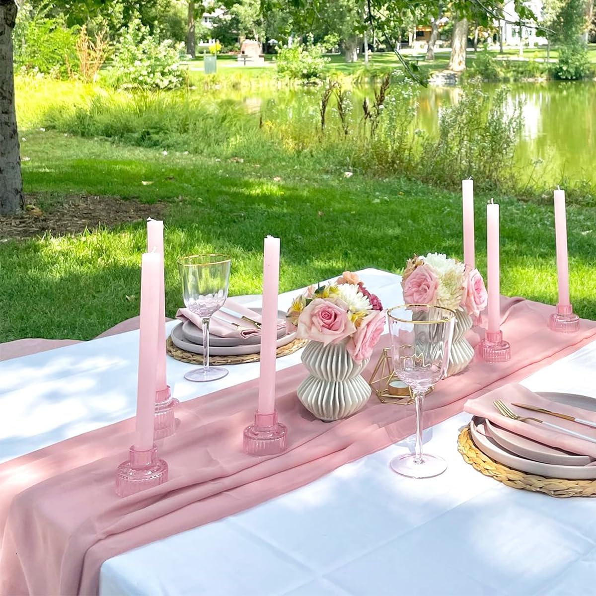 Dusty Rose Table Runner 27x120 Inch Rustic Chiffon Table Runner for Wedding Party Bridal Shower Outdoor Decor
