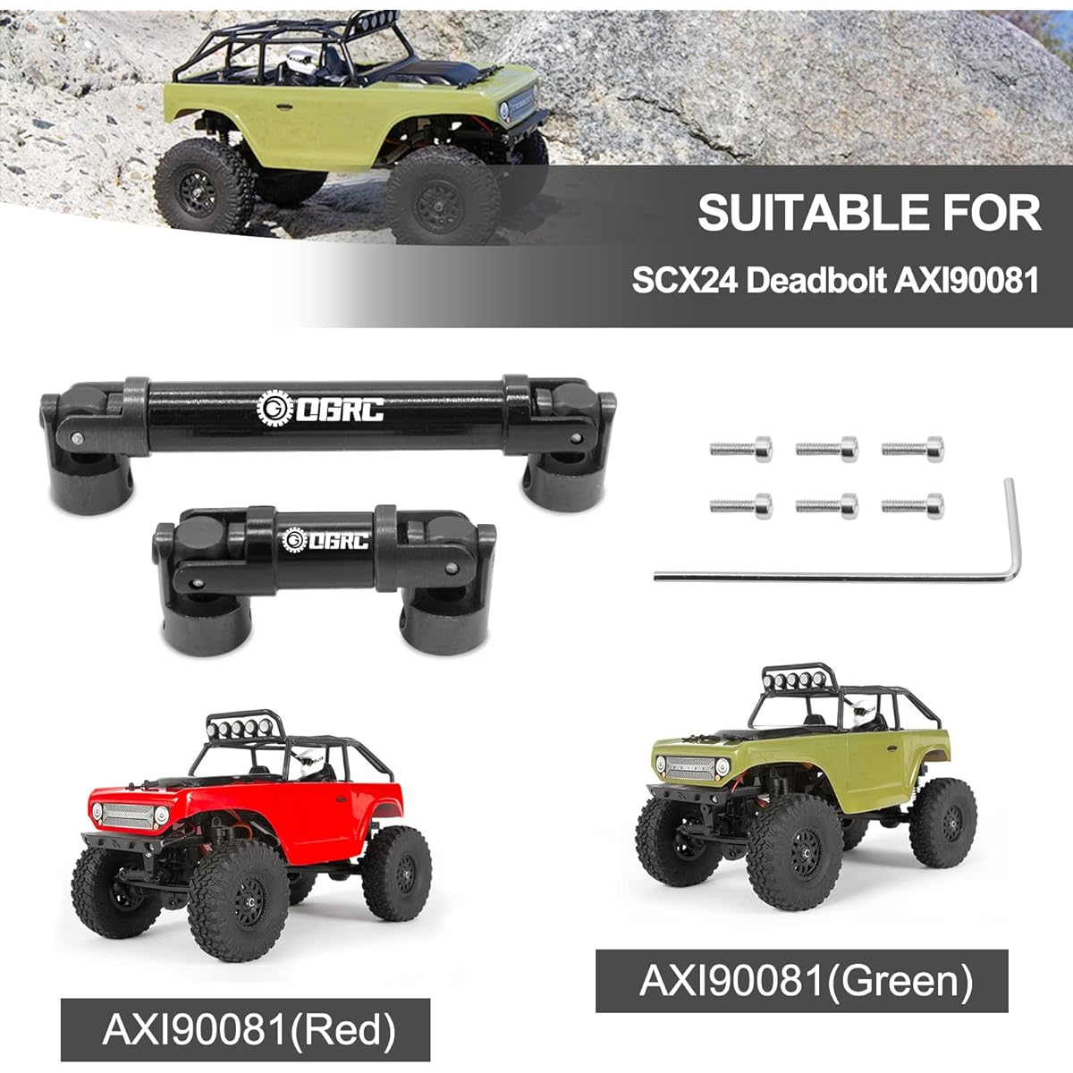 OGRC 2pcs Center Drive Shaft Steel Drive Shaft Axial SCX24 Deadbolt AXI90081 1/24 RC Crawler Car Upgrade Parts