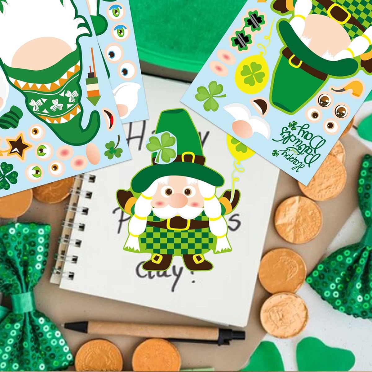 24 Sheets St. Patrick's Day Face Stickers - Make Your Own Lucky Shamrock Leprechaun Face Stickers for Kids Craft DIY Stickers St. Patrick's Day Party Favors