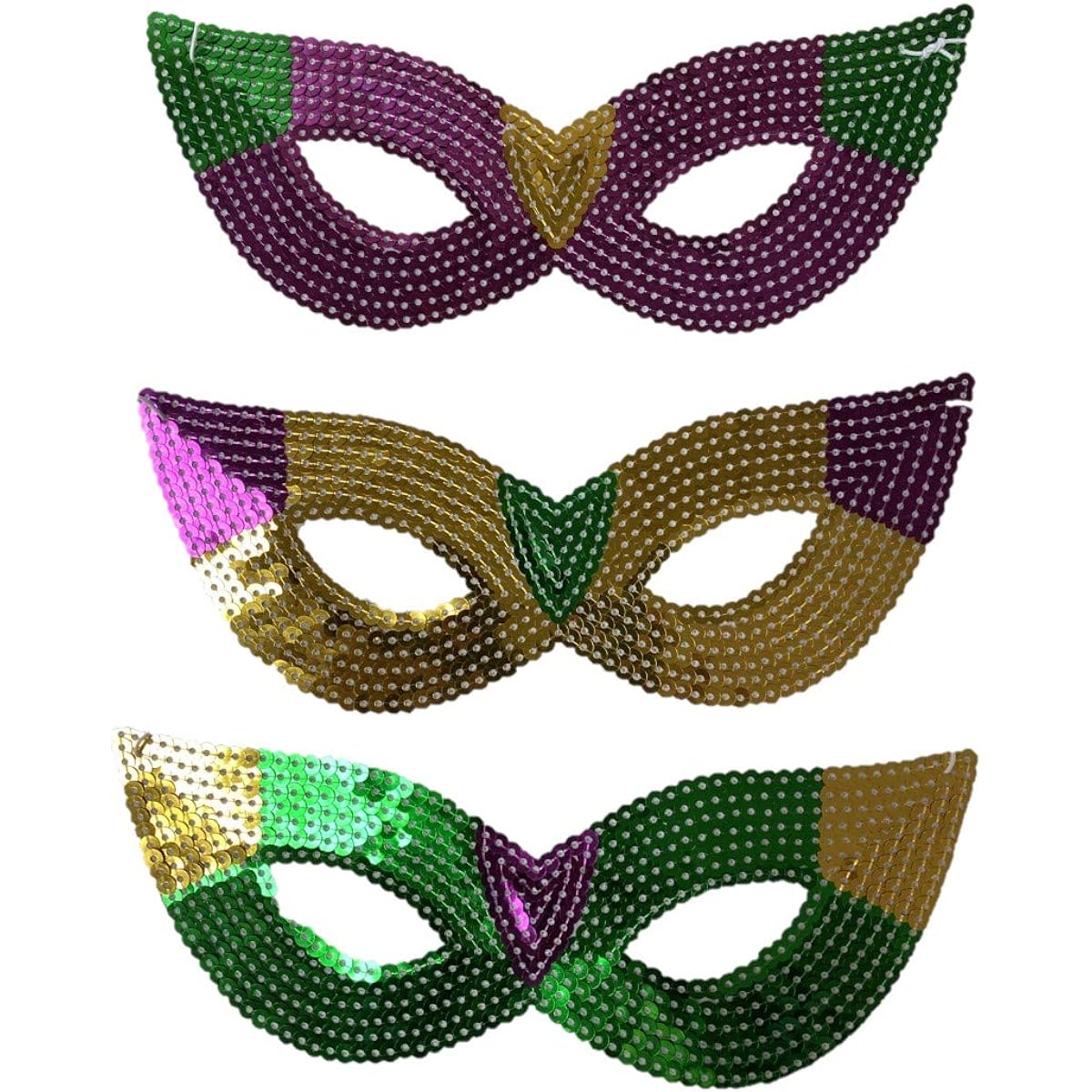 Purple Green Gold Sequin Mardi Gras Mask - For Party Ball Parade