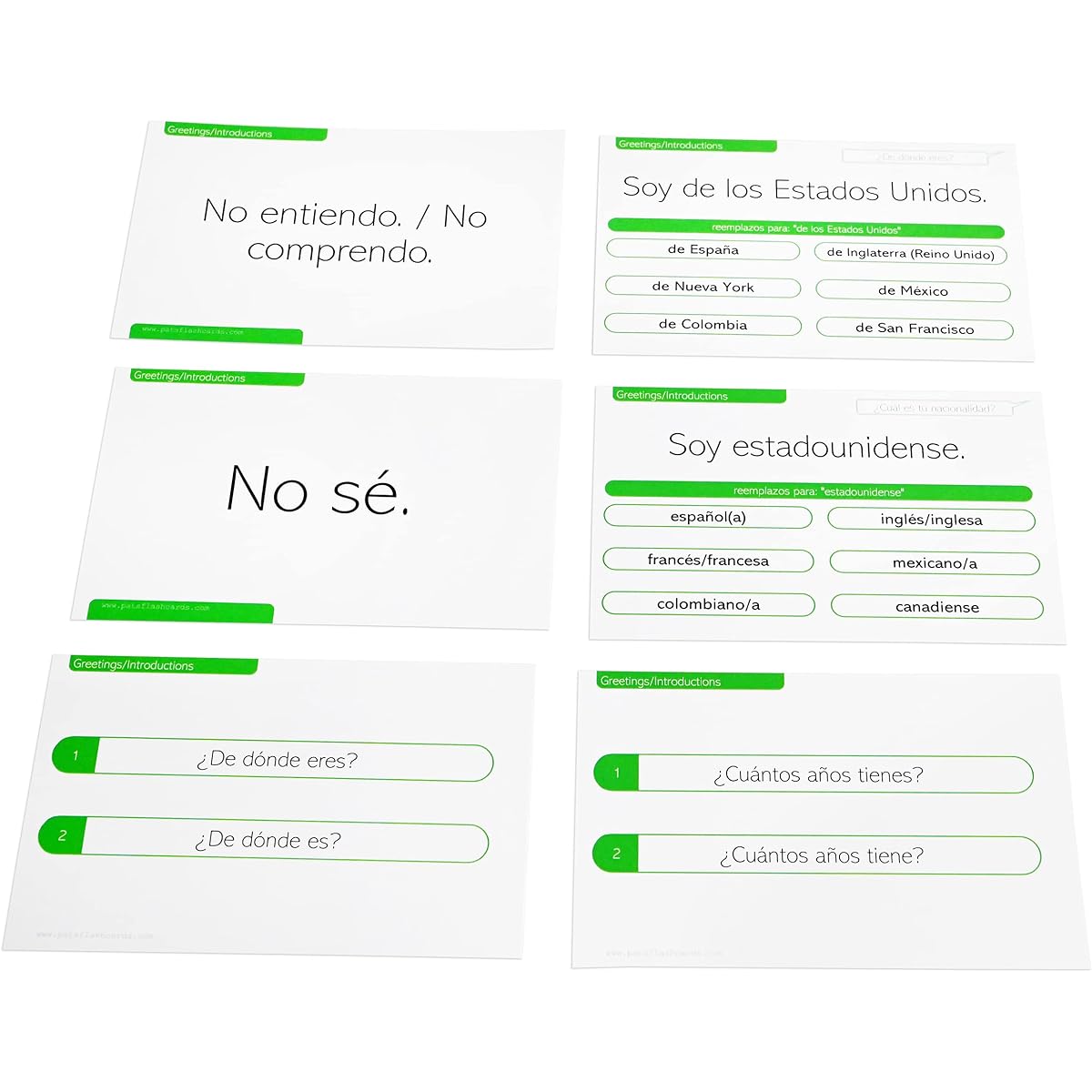 Spanish Basic Phrase Flashcards with Conversation Variations