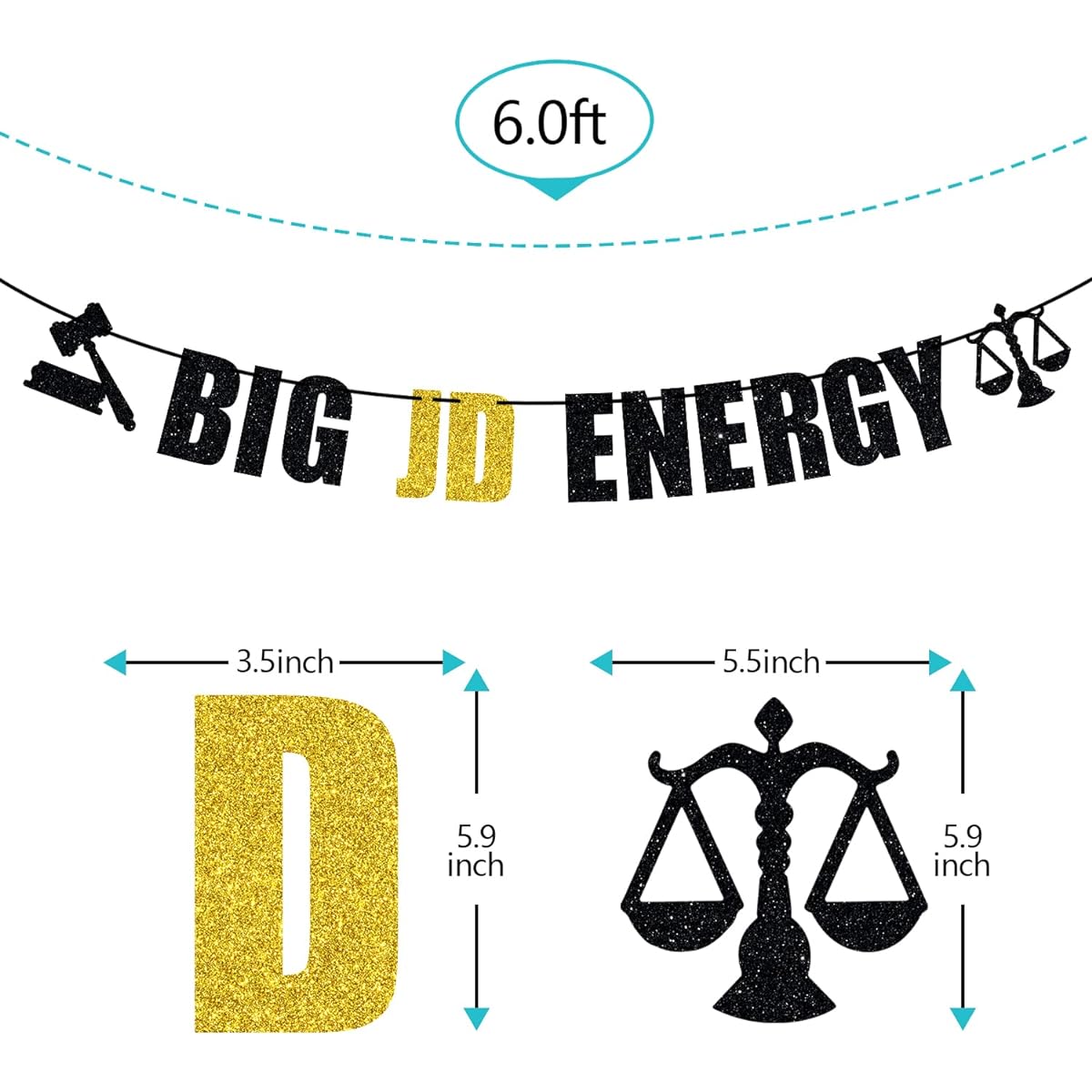Big JD Energy Banner Case Closed / I Survived Law School Class of 2023 Law School Graduation Theme Party Decorations Supplies Black and Gold Glitter