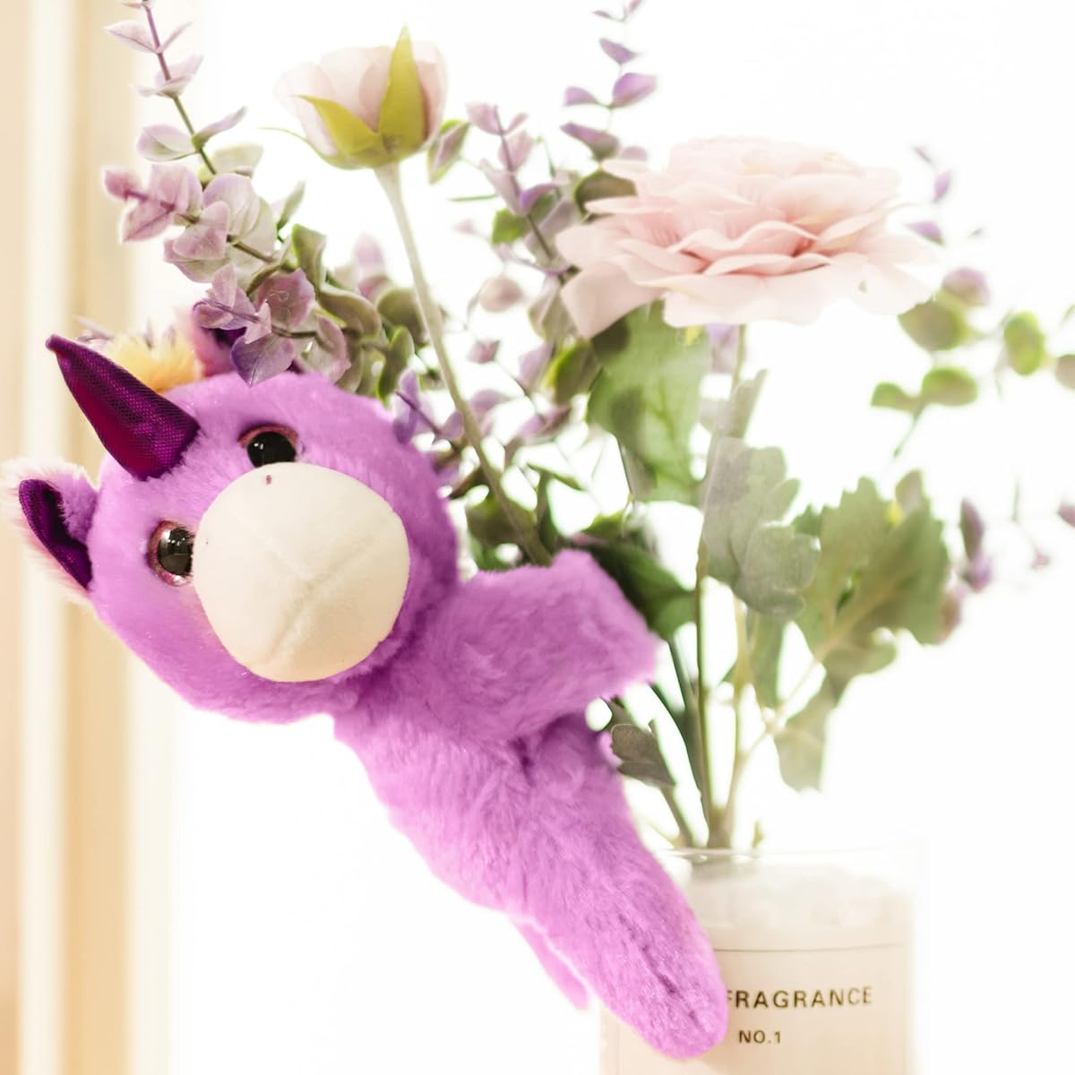 Unicorn Slap Bracelet Plush Toy - Stuffed Animals for Kids and Teens, Toddler Bed and Stroller Toys, White, Pink, Purple, 8.5 Inch
