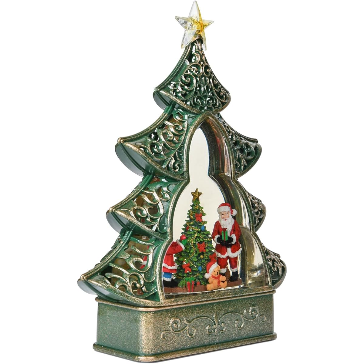 Lvydec Lighted Snow Globe Christmas Lantern Christmas Tree Shape Musical Glitter Water Globe Lantern Christmas Home Tabletop Centerpiece (Santa)