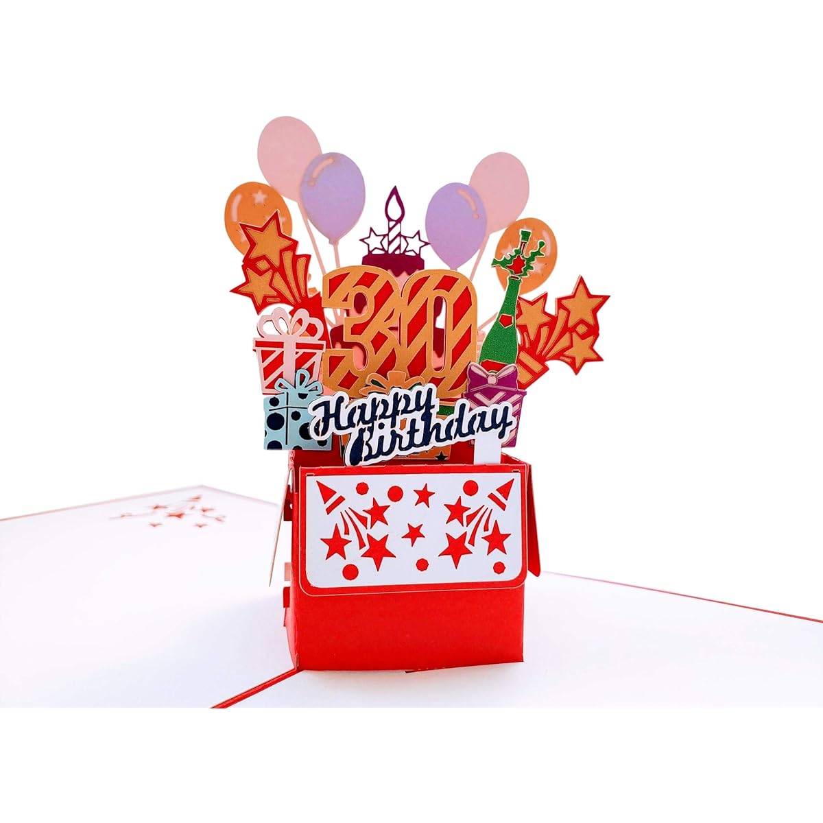 iGifts And Cards Happy 30th Red Birthday Party Box 3D Pop Up Greeting Card - Lovely Cute Congratulations Unique Festive Feliz Cumprino Balloon