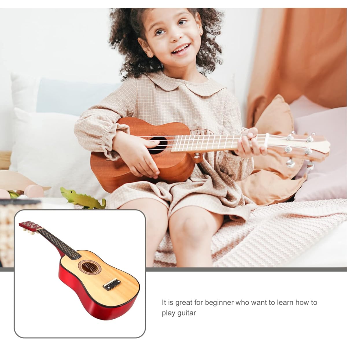 Kisangel 1 Piece Kids Beginner Guitar 23 Inch Guitar 6 String Vintage Style Acoustic Guitar Wooden Guitar Musical Instrument for Children (See Image)
