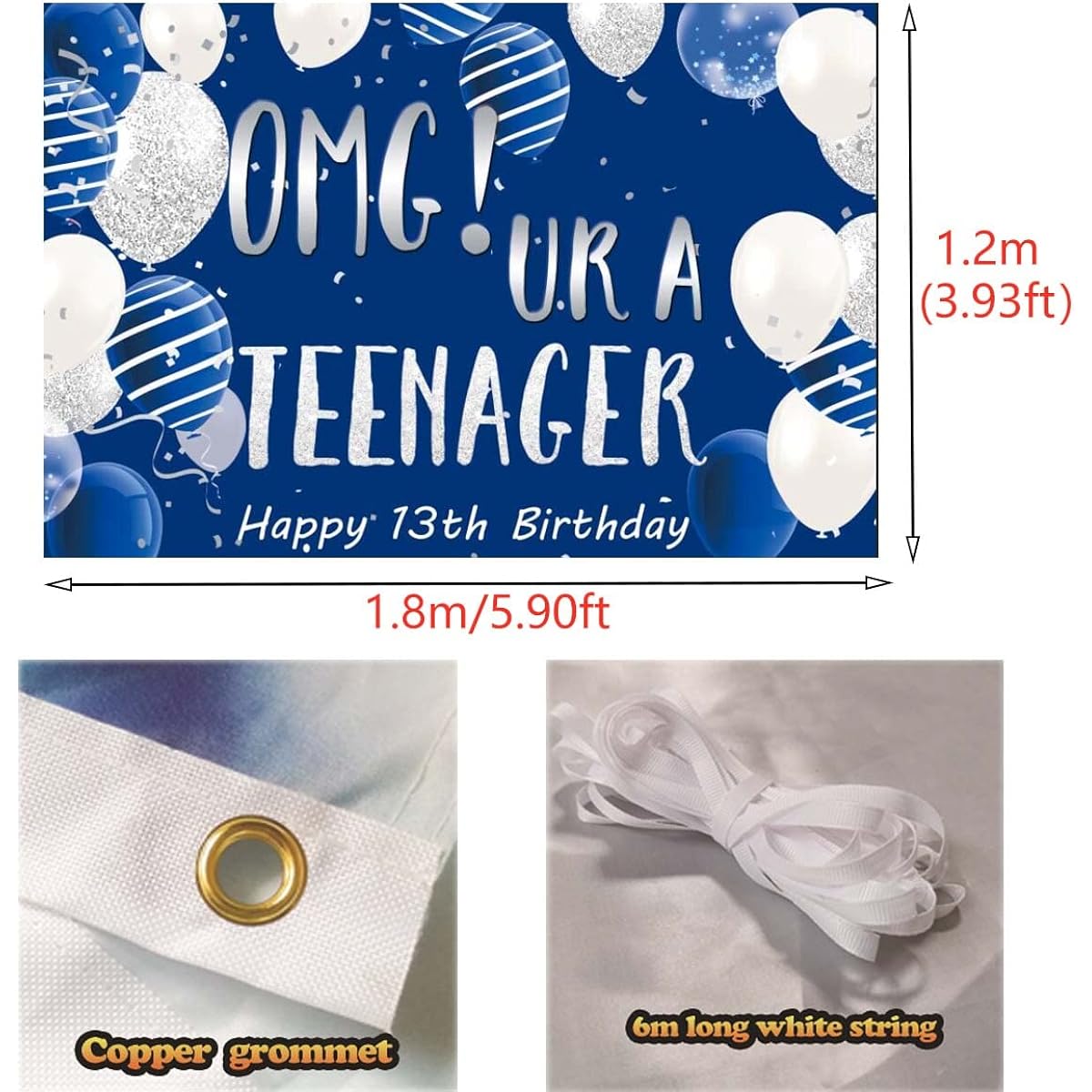 13th Birthday Background Banner OMG UR a Teenager 13th Birthday Photography Backdrop Blue Silver 13th Birthday Decorations for Boys 13th Birthday Party Background Poster Fabric 5x4ft