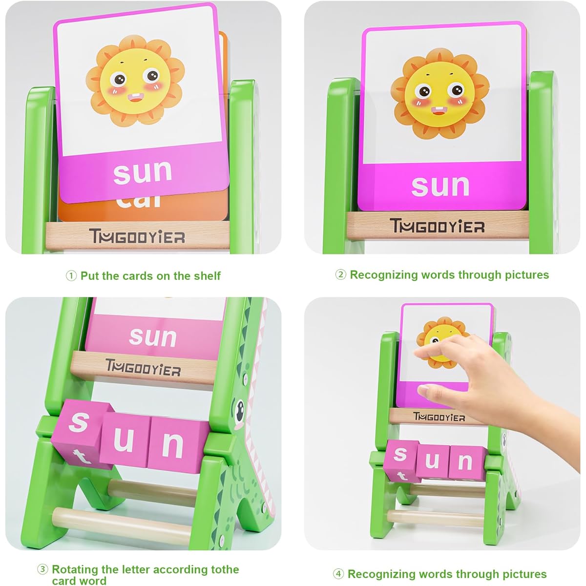 Tmgooyier Spelling Word Game Wooden Reading Blocks Phonics Flashcards Vocabulary Learning Writing Reading Montessori Toys for Children Boys Girls