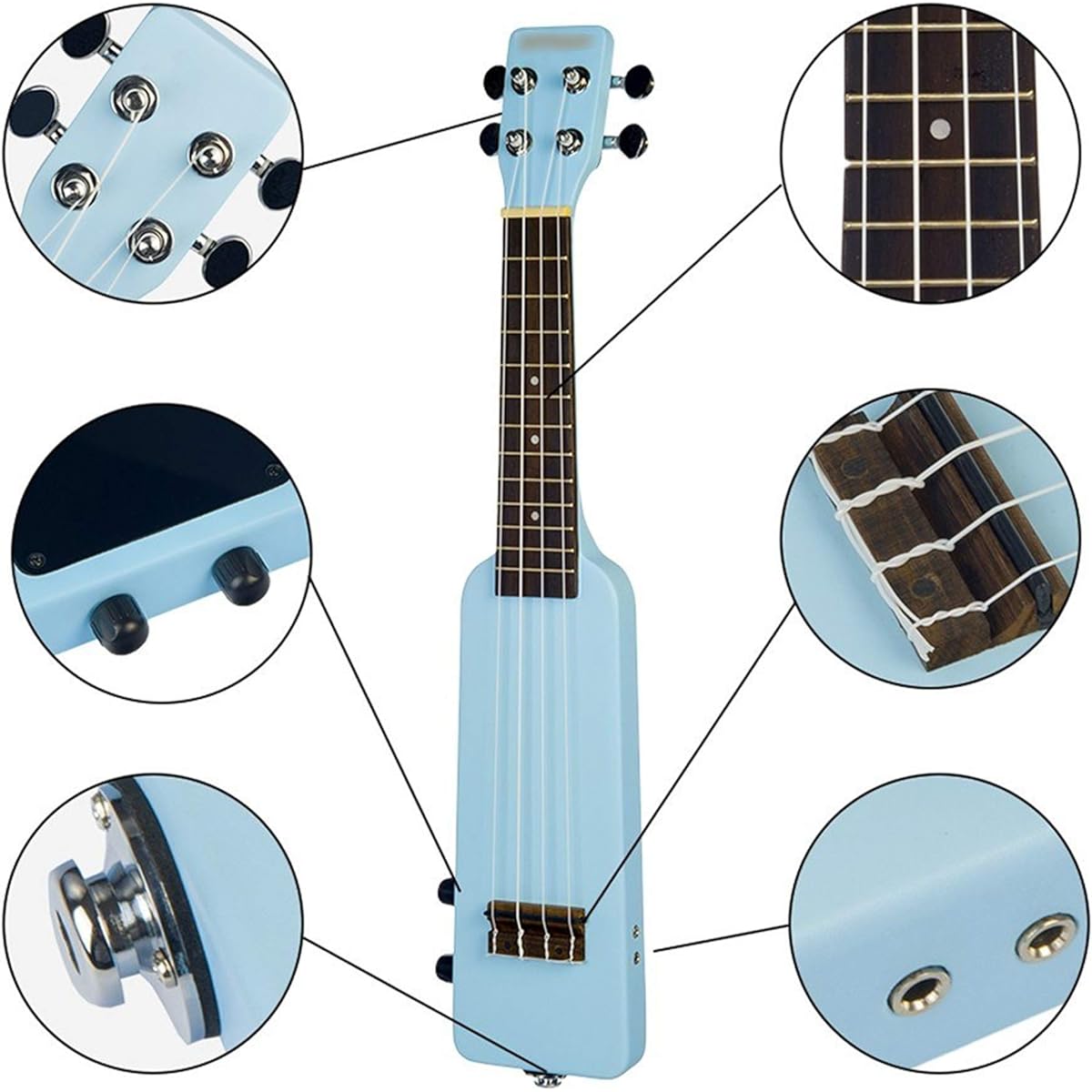 Ukulele 21 Inch Okoume Pure Wood Electric Ukulele Kit Musical Instrument Ukulele, (Size:One Size; Color:Blue)
