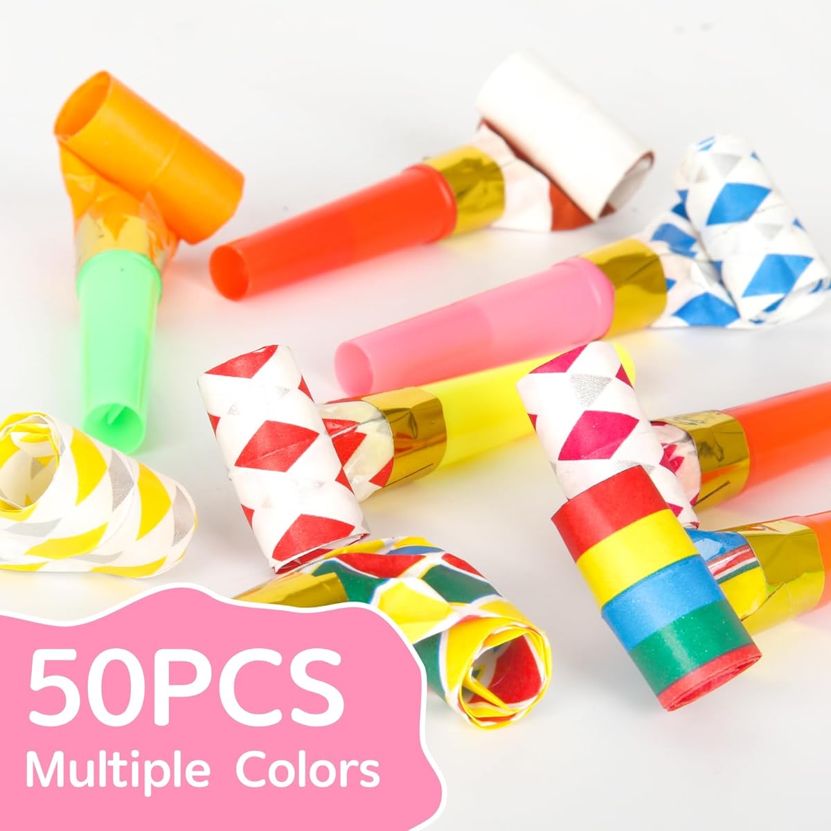 Chshhuao Party Blowers 50PCS Funny Party Blowout Horns Birthday Party Whistles New Year Party Noise Makers Whistles Party Blowout Party Favors