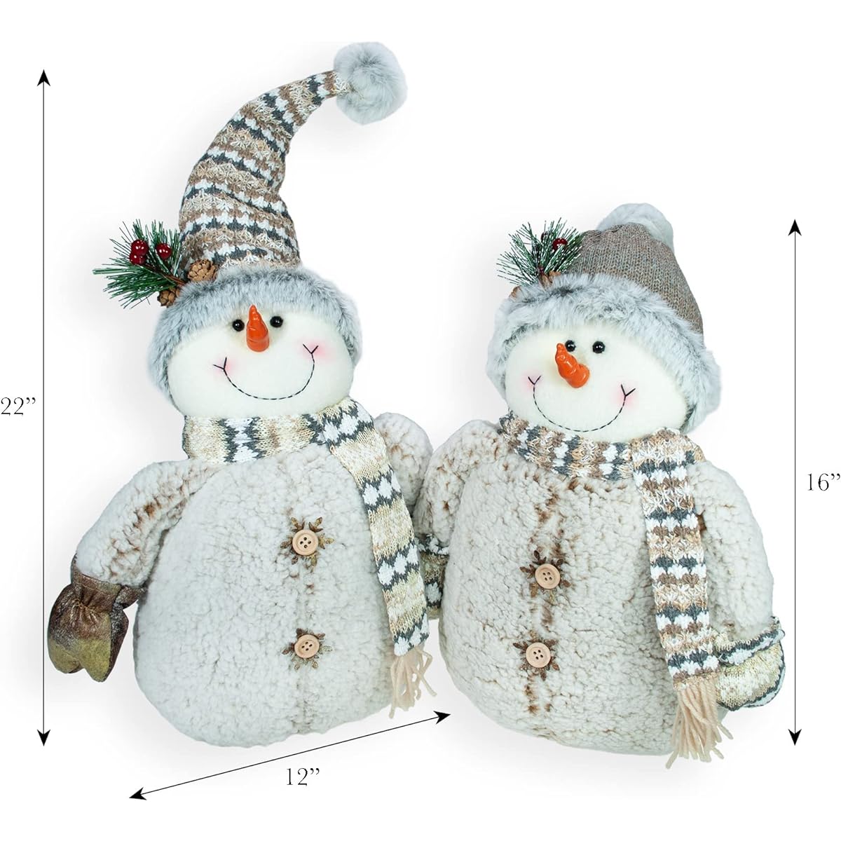 Hanna's Handiworks Frosty the Snowman Plush Toy Table Sitter Decorate Your Table Mantel Holiday Winter Decor Christmas or Winter Housewarming Gift (Set of 2)