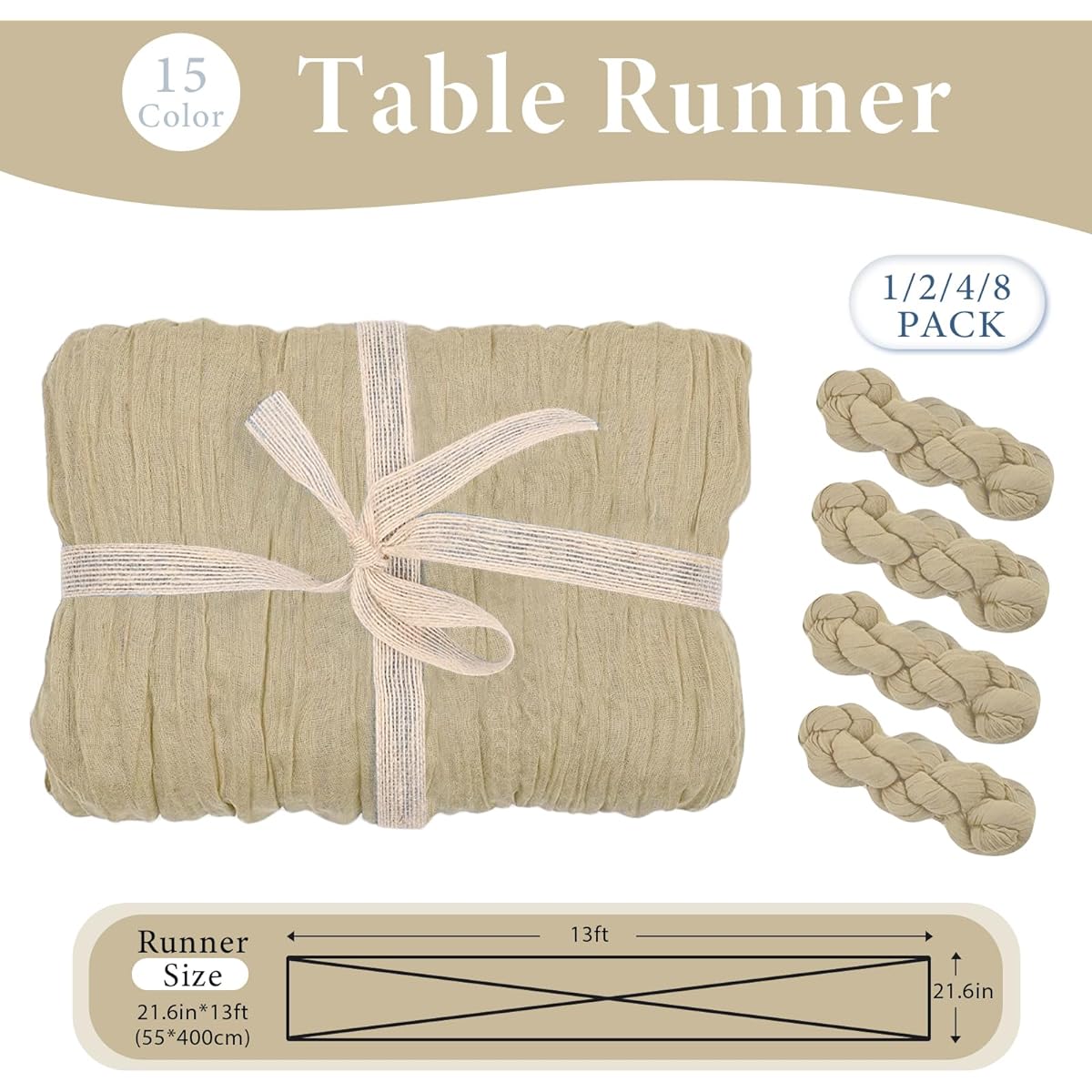 NOSTHEART 8 Pcs Beige Table Runner 10Ft Boho Table Runner Gauze Cheese Cloth Table Runner Cheesecloth Table Runner Rustic Sheer Table Runner for Party Wedding Bridal Baby Shower Birthday Boho Decor