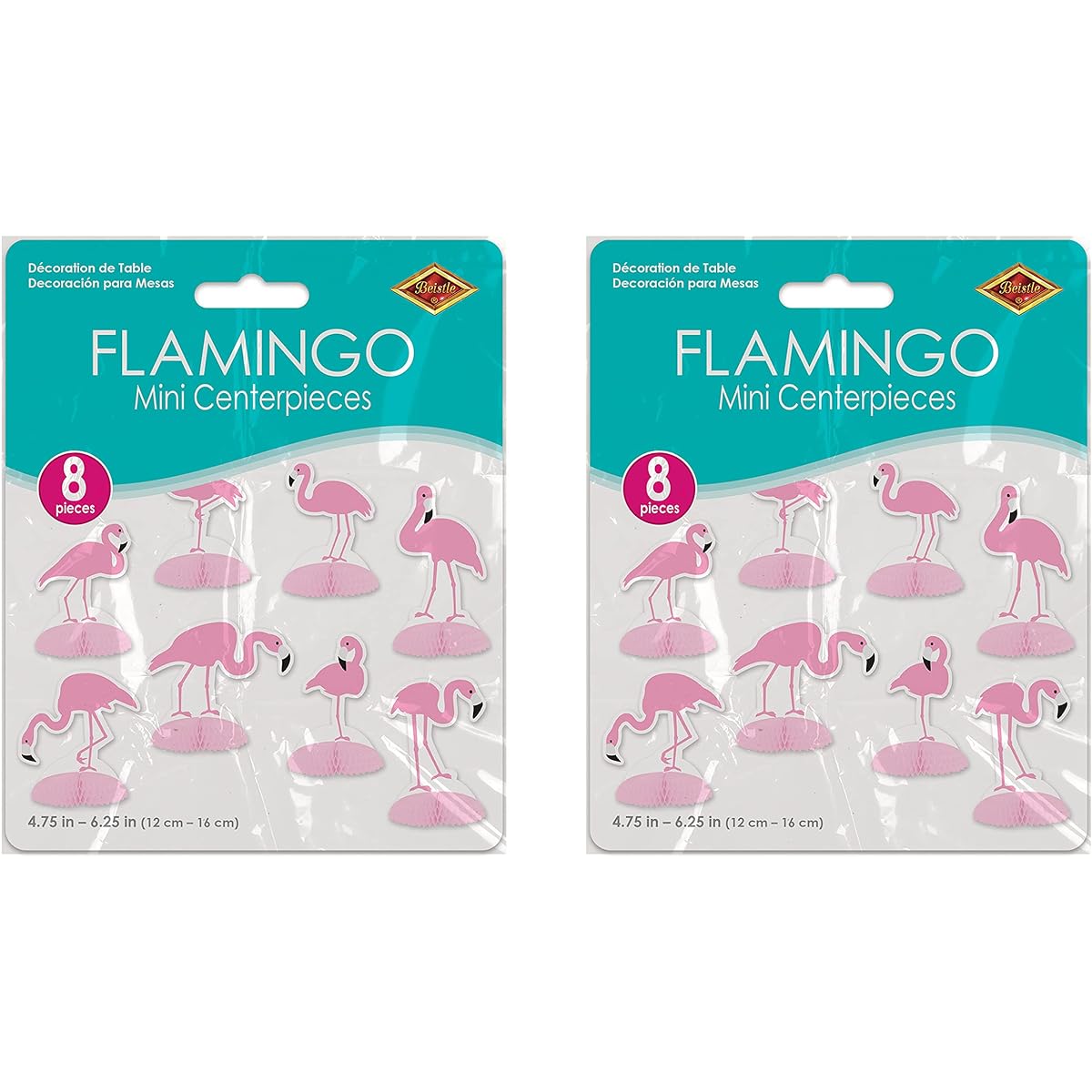 Beistle Flamingo Mini Table Centerpiece Summerau Decoration Tropical Hawaiian Theme Party Supplies 4.75~6.25 Inch Pink/White/Black 16 Pieces