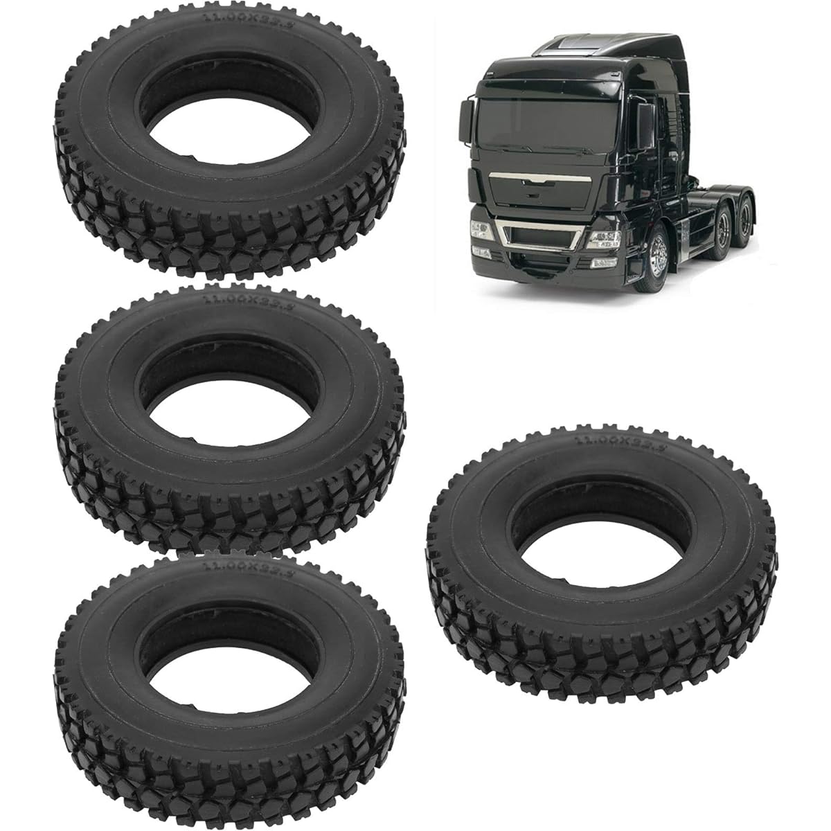 VINGVO 1/14 RC Tires Rubber Sponge Heavy Duty Durable 4pcs 20mm Rc Car Rubber Tires Eco-Friendly Black Width Crushed Stone for 1/14 RC Car Tractor Truck