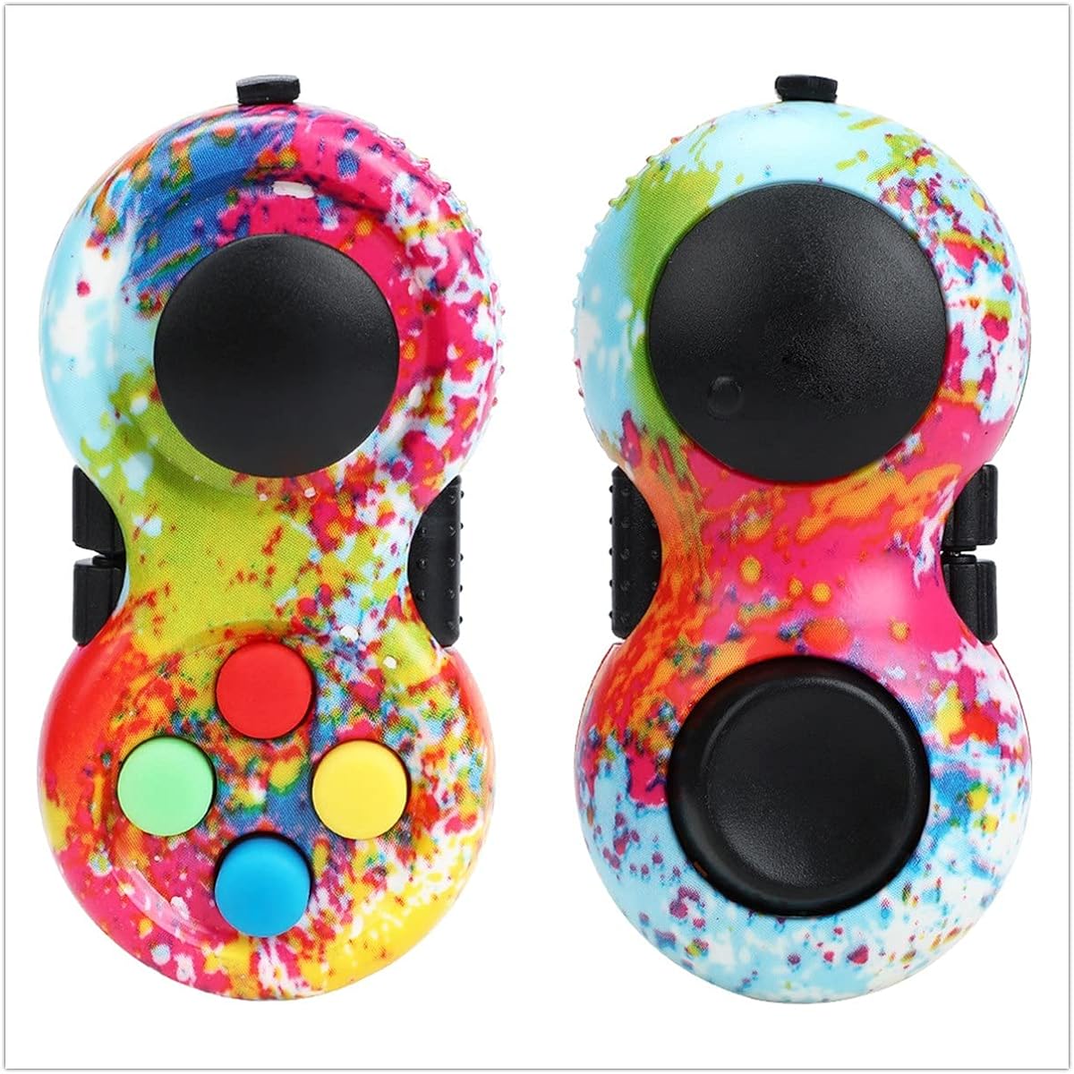 LXXIASHI Gamepad Fidget Toy Anxiety Relief Video Game Controller Fidget Toy Fidget Block with 8 Fidget Functions Tie Dye Rainbow 2.8x1.4x1 Inch 1pc