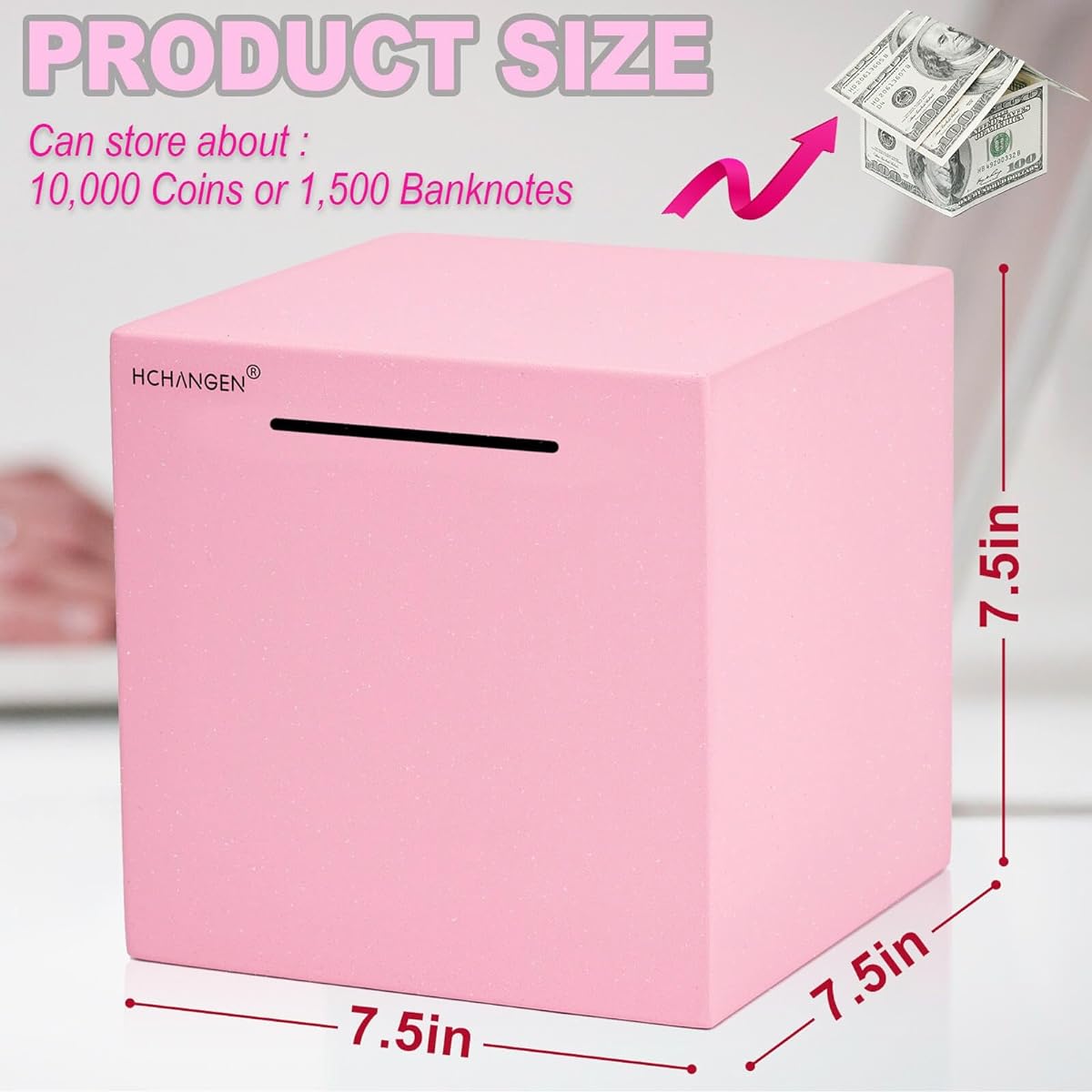 Adult Piggy Bank Stainless Steel Unbreakable Metal Money Box Real Money Pink 7.5 Inch