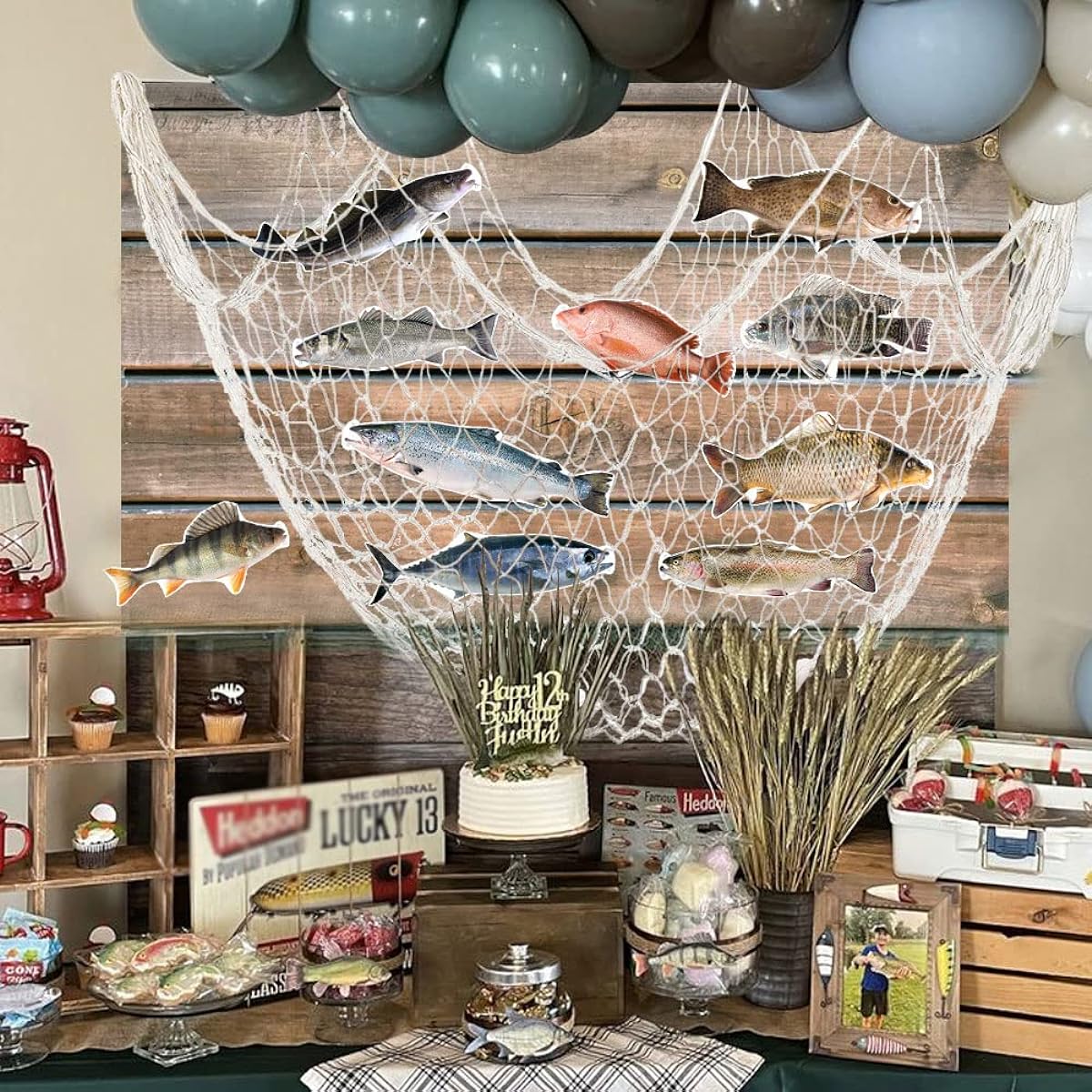 Gone Fish Net Party Supply Kit for 1st Birthday Baby Shower Under The Sea Monthly Baptism Pirate Hawaiian Nautical Mermaid Luau Pirate Yacht Nautical Beach Themed Decoration Photo Backdrop