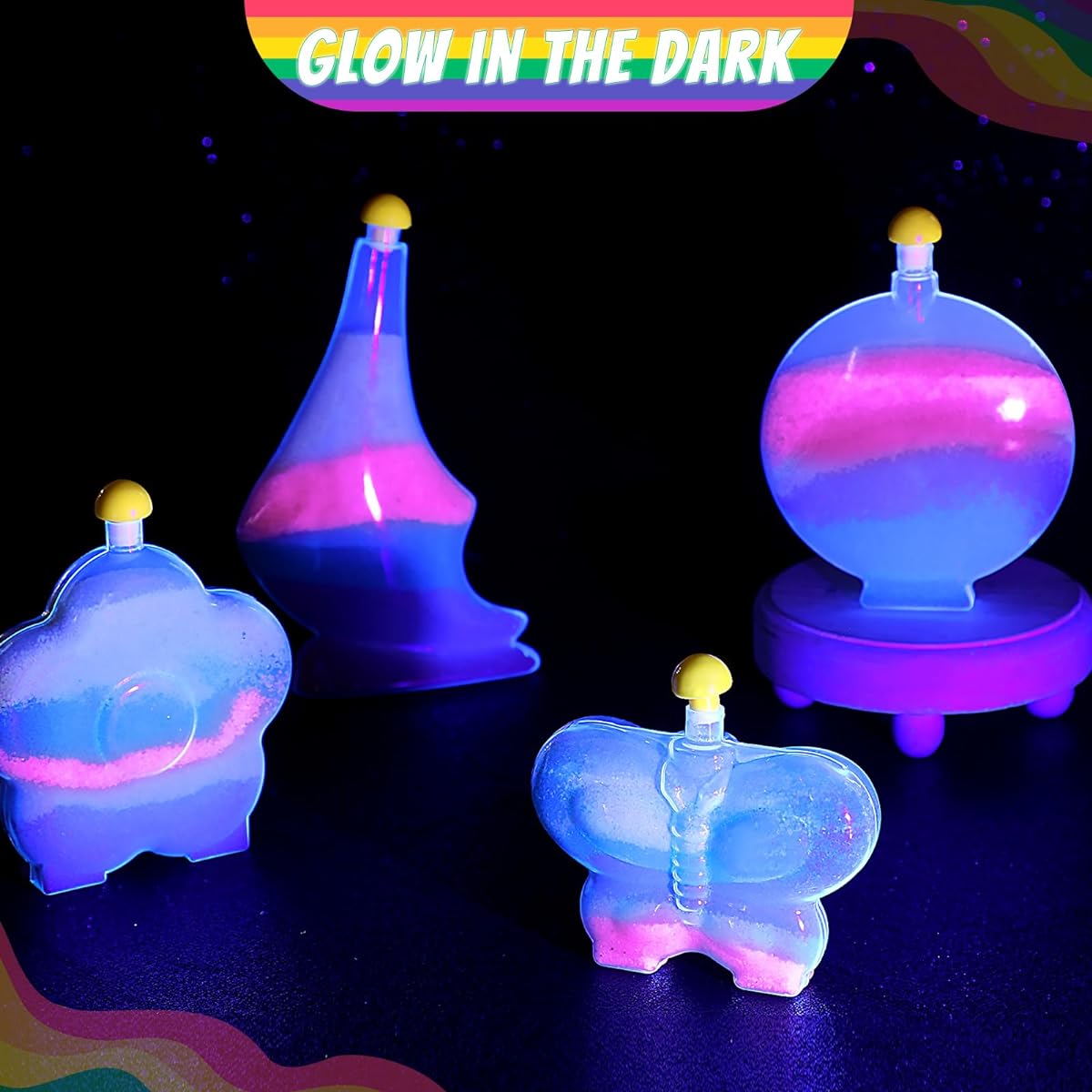 Wettarn 12 Set DIY Your Own Sand Arts and Crafts Kit with Glitter Sand Art, Glow in the Dark Colored Sand, Sand Bottle, Funnel and Sticks for Kids and Adults Activity Supplies