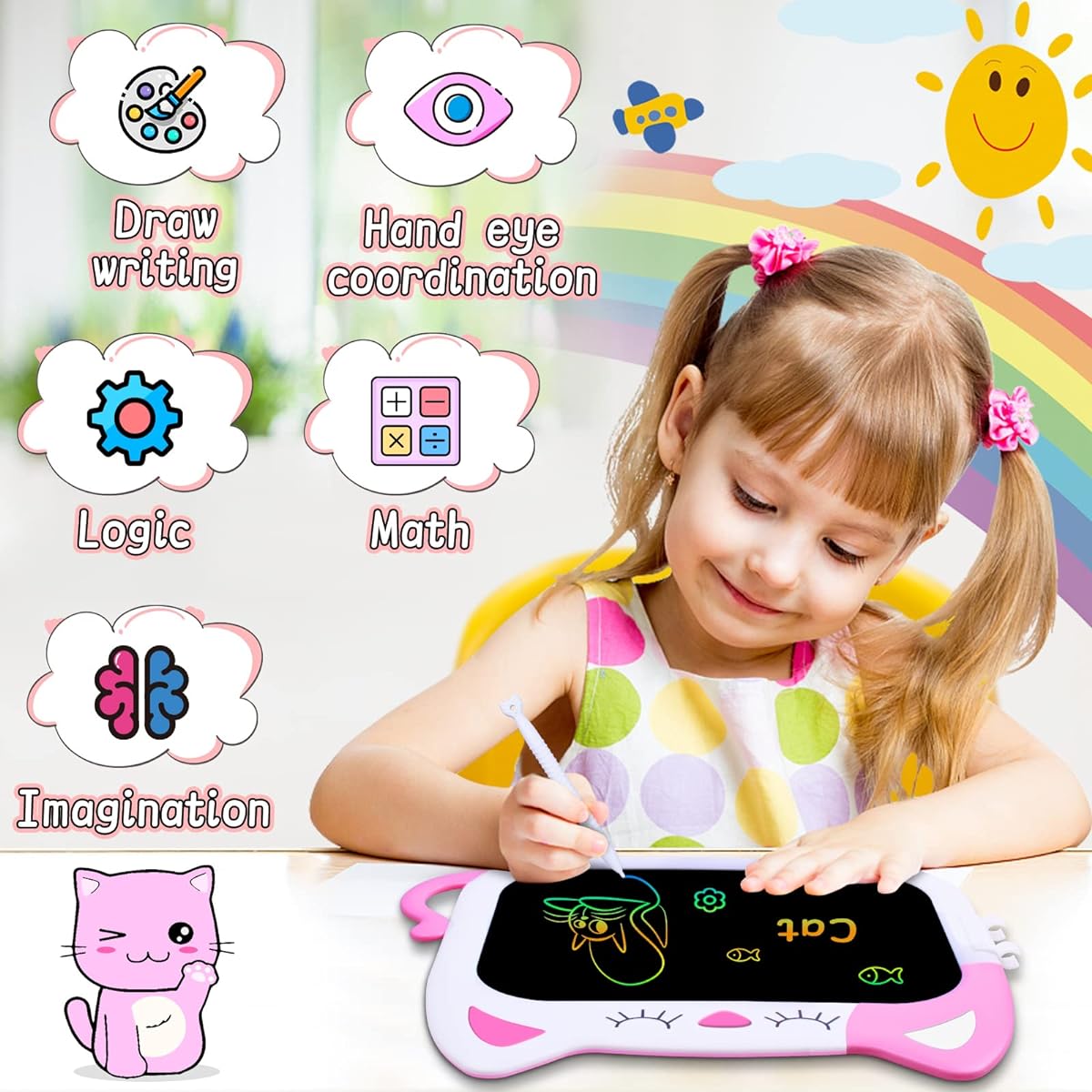 GJZZ 10 Inch LCD Reading Board Toys for 3 4 5 Year Old Girls and Boys Kids Birthday Learning Gift