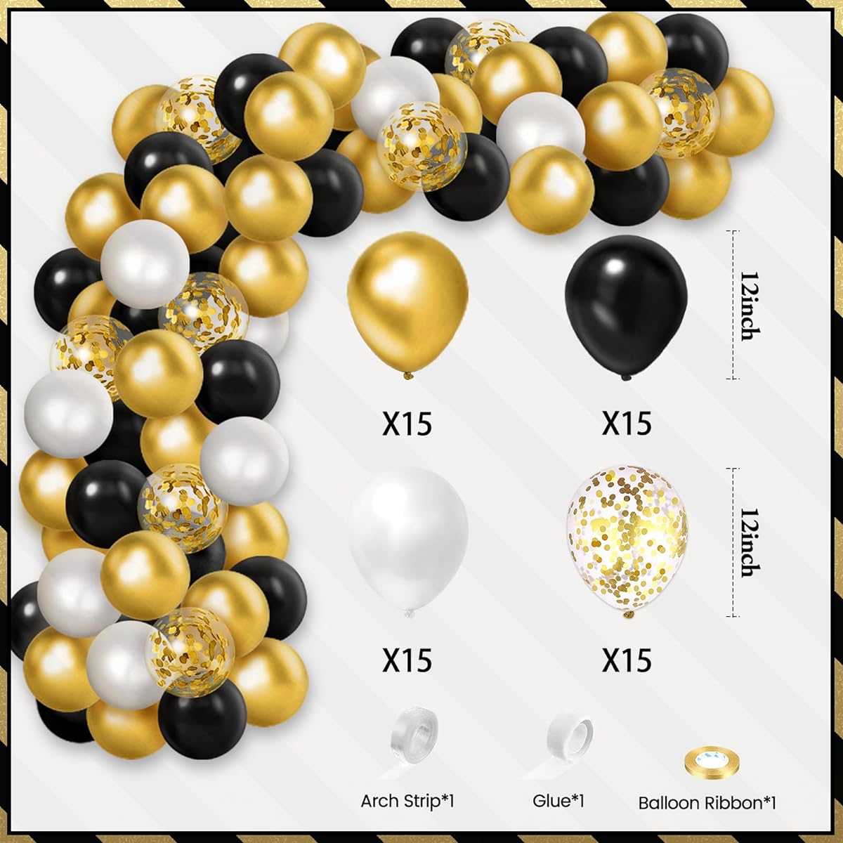 Black & Gold Birthday Decorations Black & Gold Party Decorations Gold Black Balloon Garland Happy Birthday Background Tablecloth Unisex Birthday Party Decorations