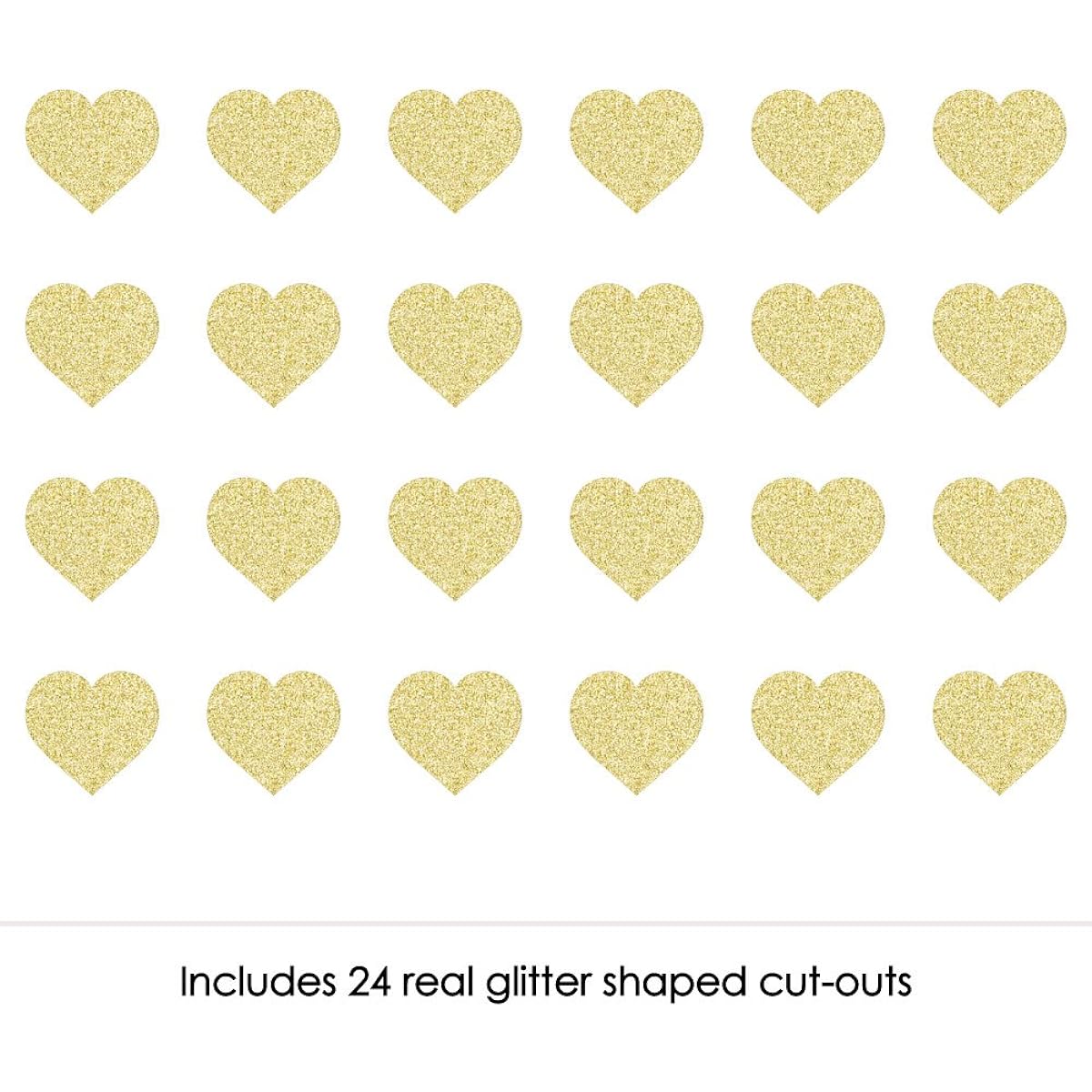 Gold Glitter Hearts - No Mess Real Gold Glitter Cutouts - Valentine's Day Party Confetti - Set of 24