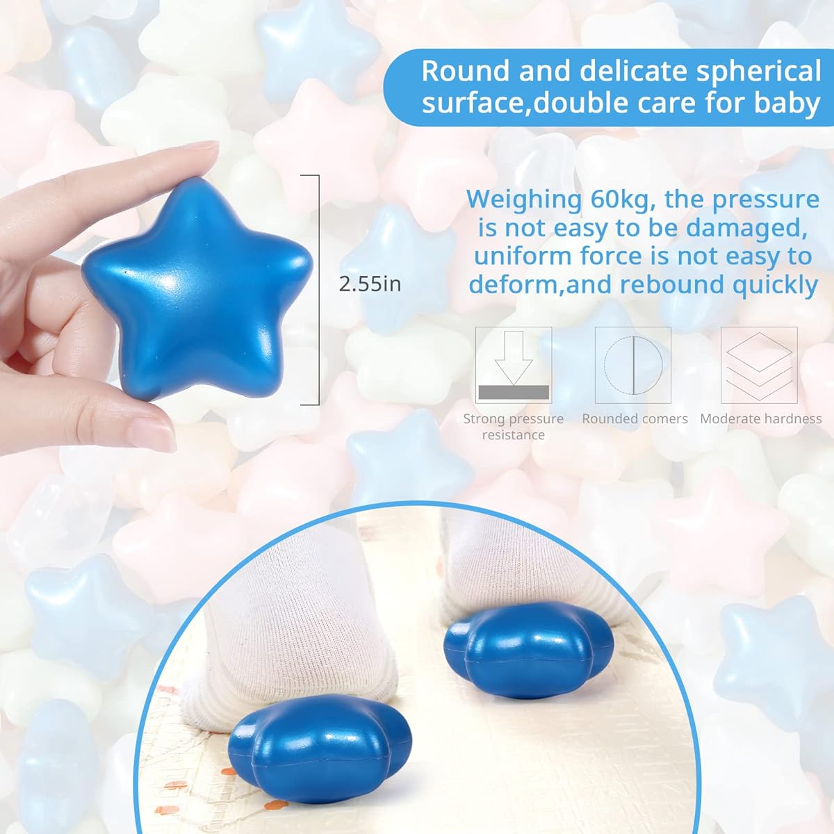 Star Ball Pit Balls 100 Pack Pearl Color Play Balls BPA Free Phthalate Free Non Toxic Impact Resistant Ocean Balls Soft Plastic Balls for 1 2 3 4 5 Years Old Toddlers Babies Kids Birthday Pool Tent Party (Star)