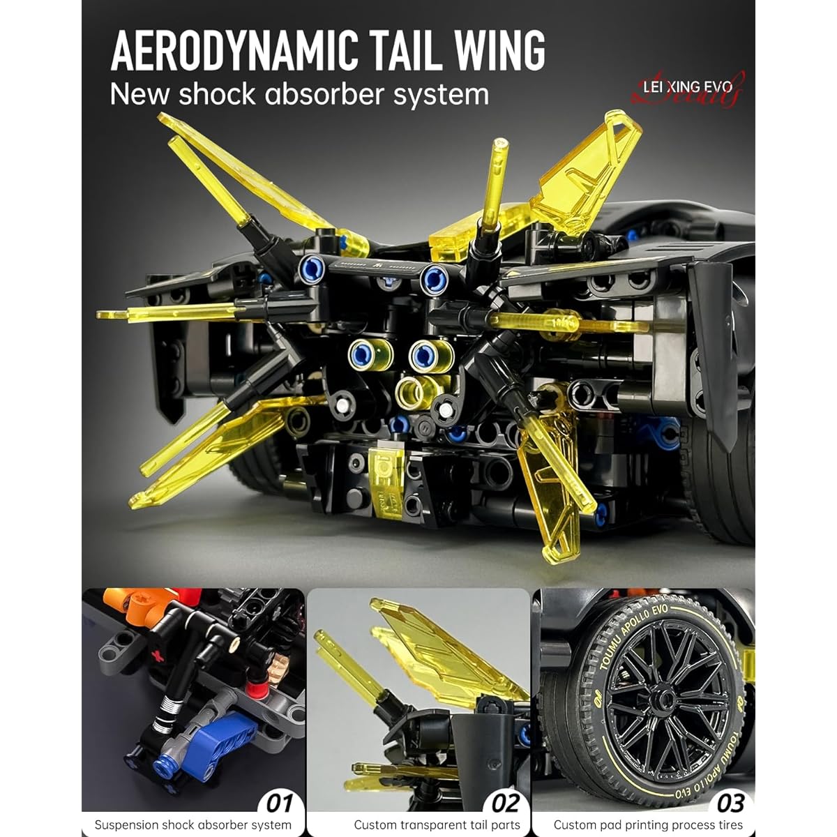 Sports Car Building Set for Adults Models and Racing Sports Collection Models Car Building Kits 1:14 Construction Toys Sports Car for Boys Men Teens Black Gold
